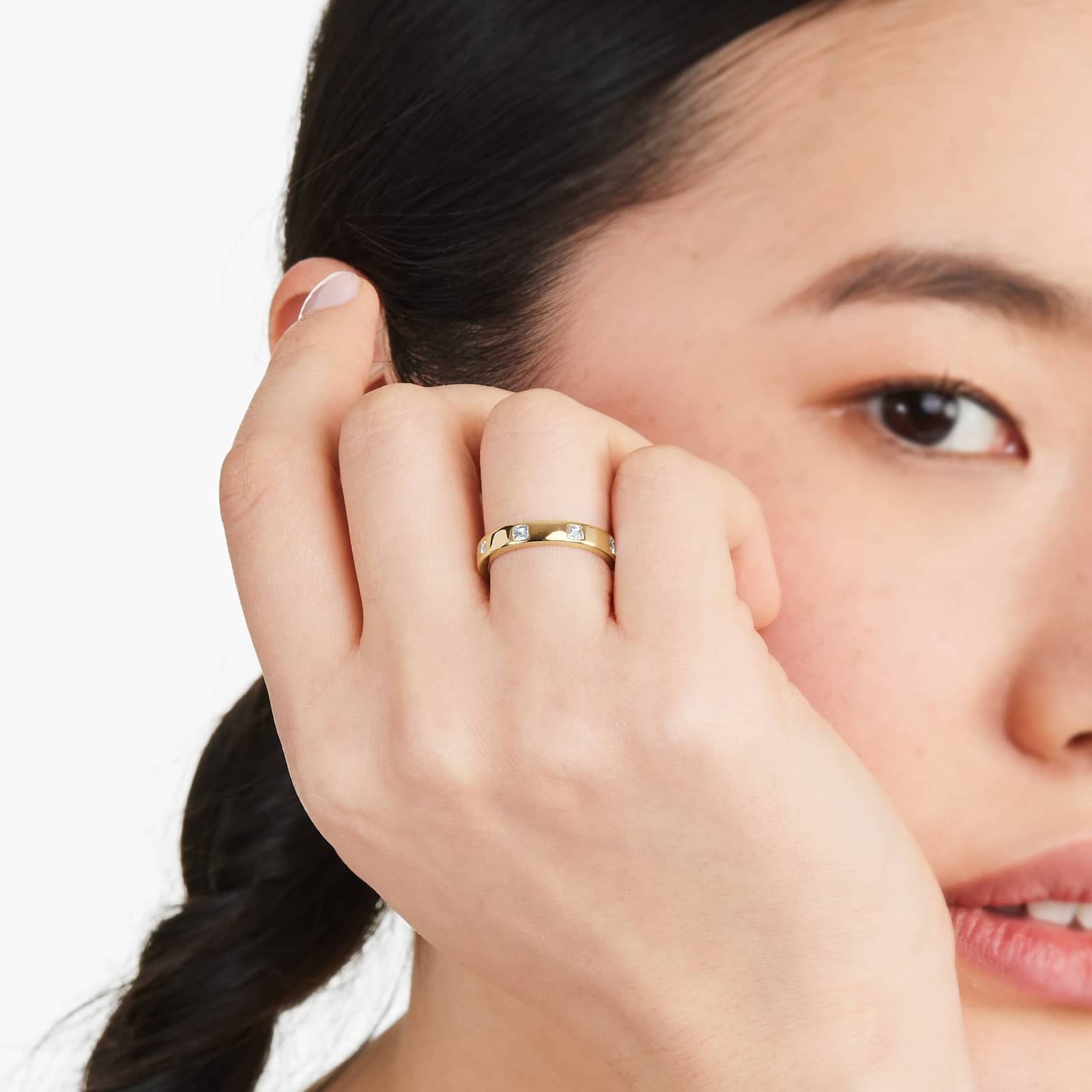 Asscher Cut Bezel Set Diamond Ring In 14K Yellow Gold