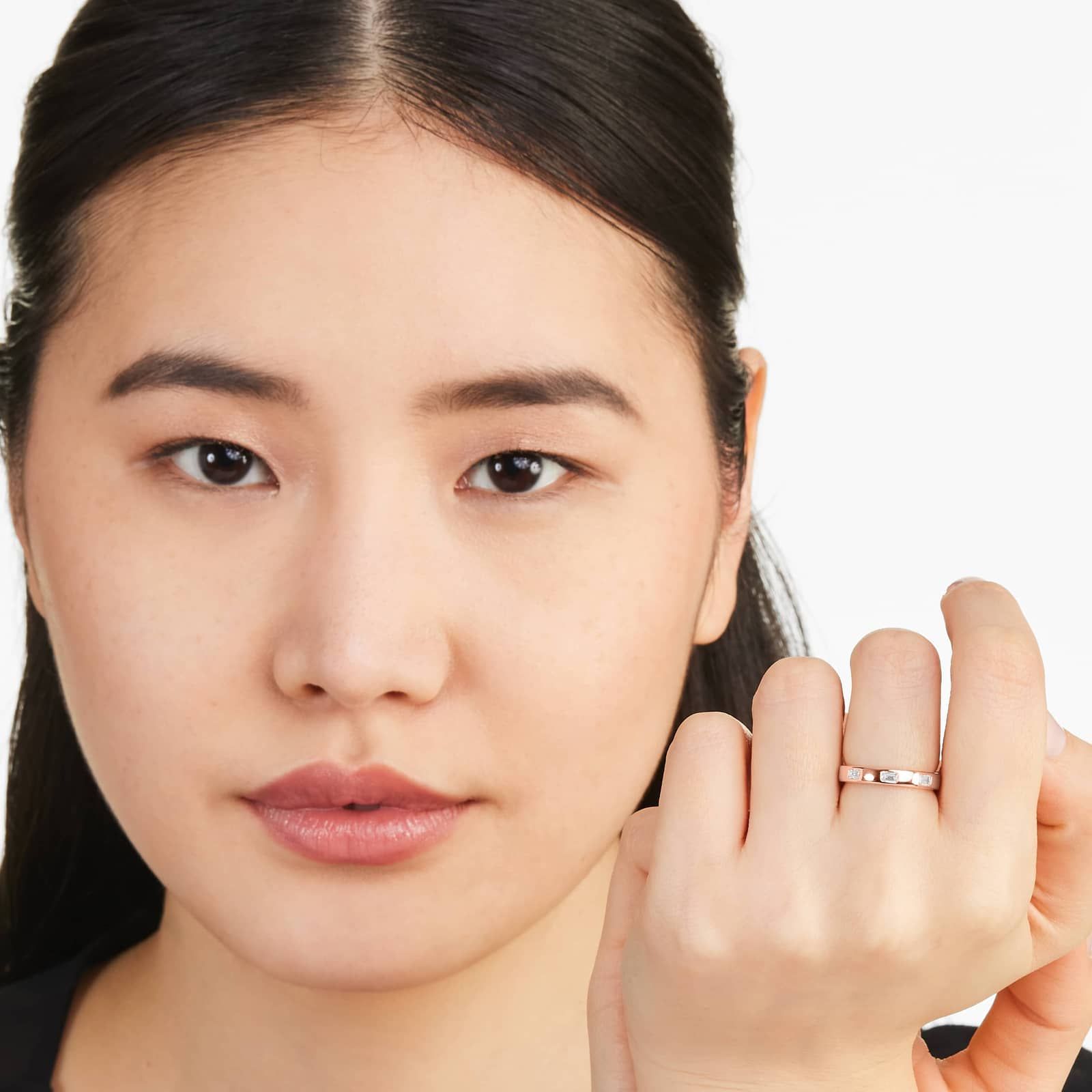 Emerald Cut Bezel Set Diamond Ring In 14K Rose Gold