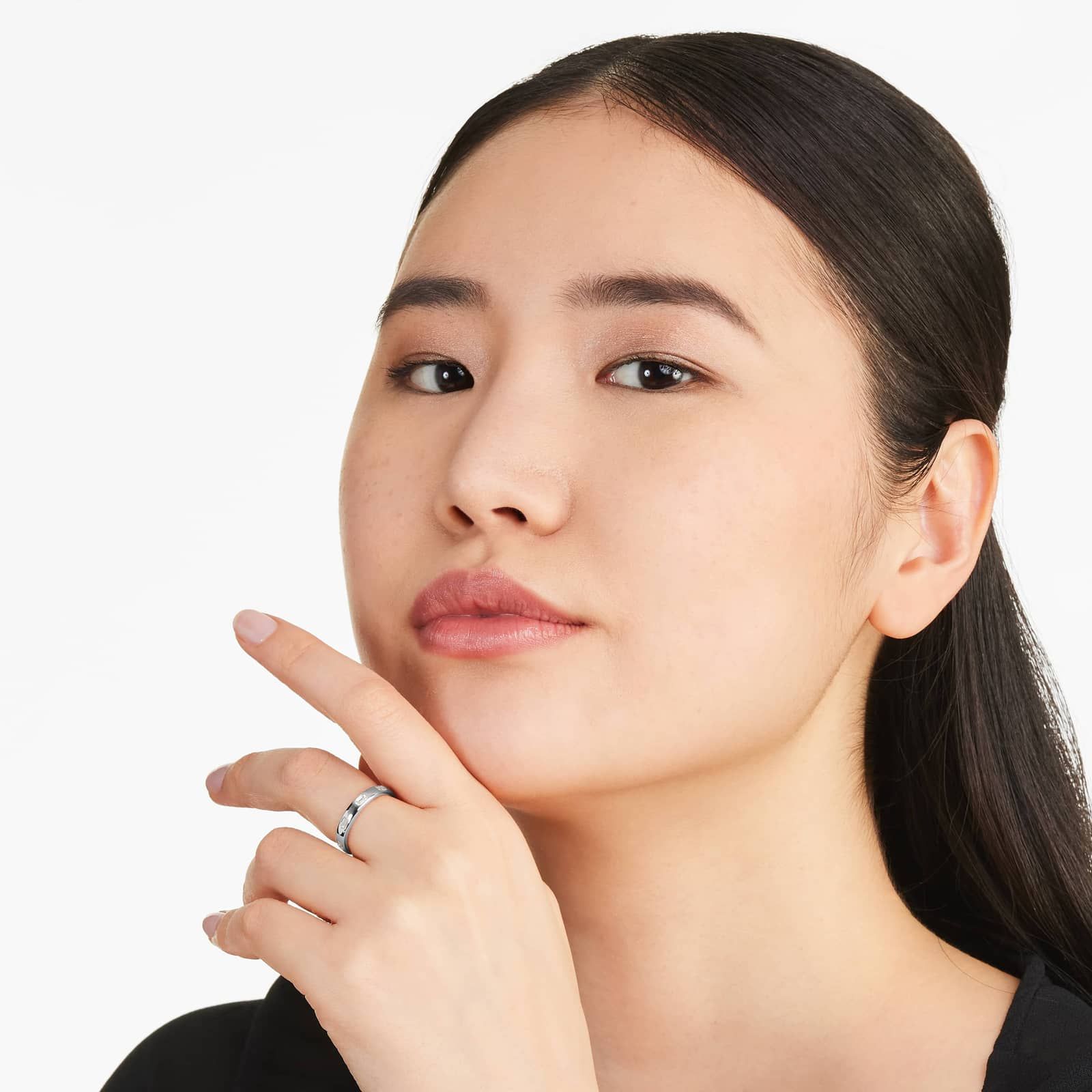 Emerald Cut Bezel Set Diamond Ring In 14K White Gold