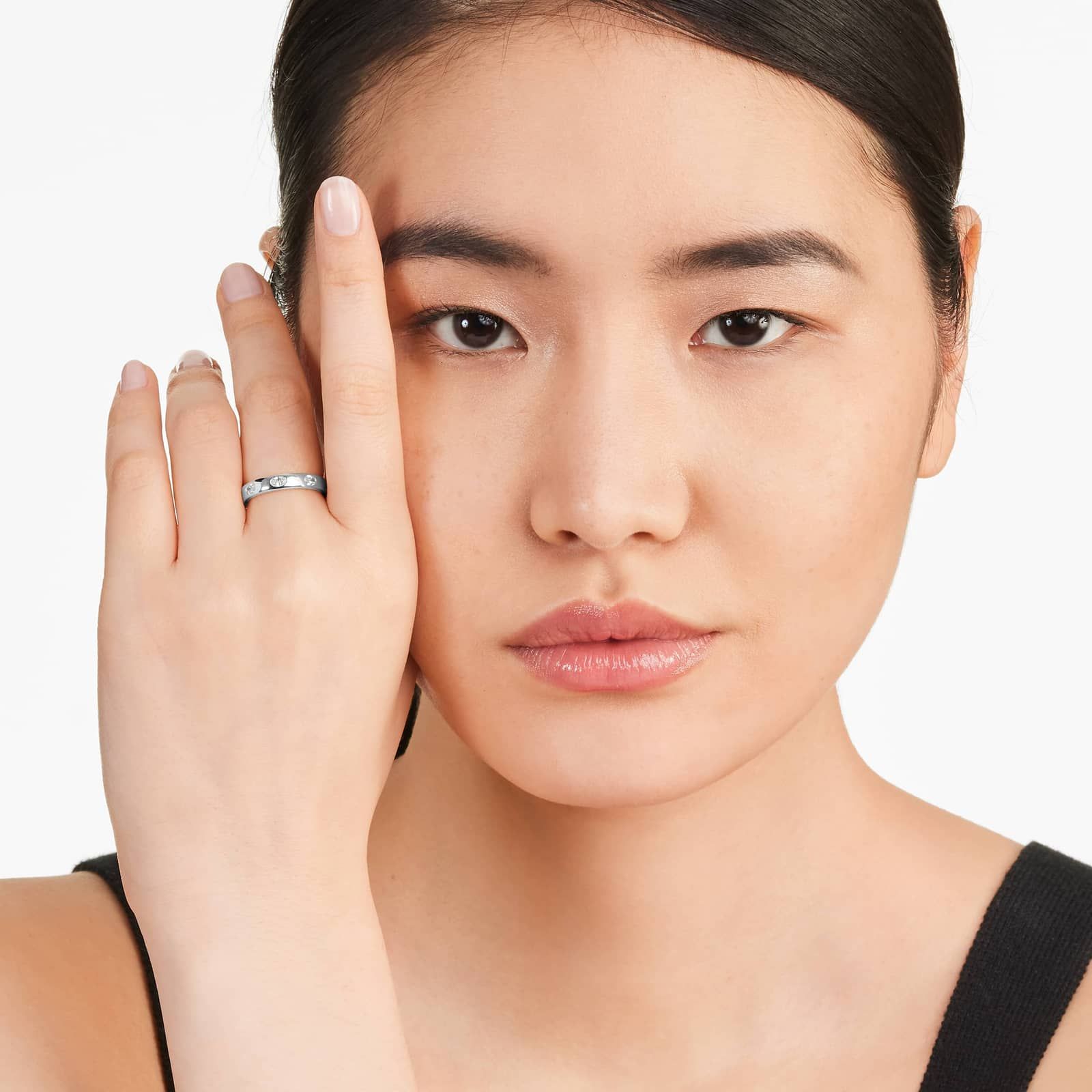 Oval Cut Bezel Set Diamond Ring In 14K White Gold