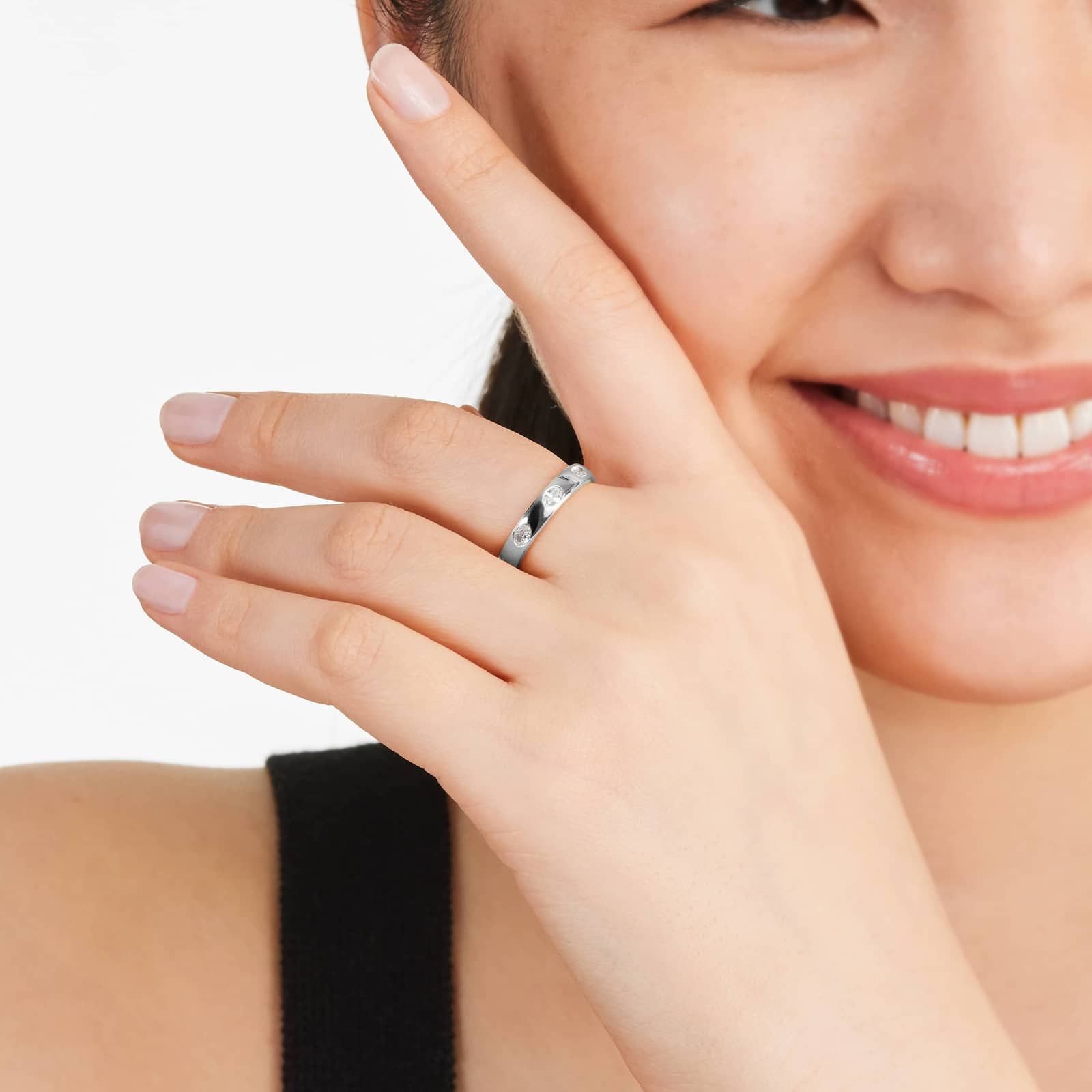 Oval Cut Bezel Set Diamond Ring In 14K White Gold