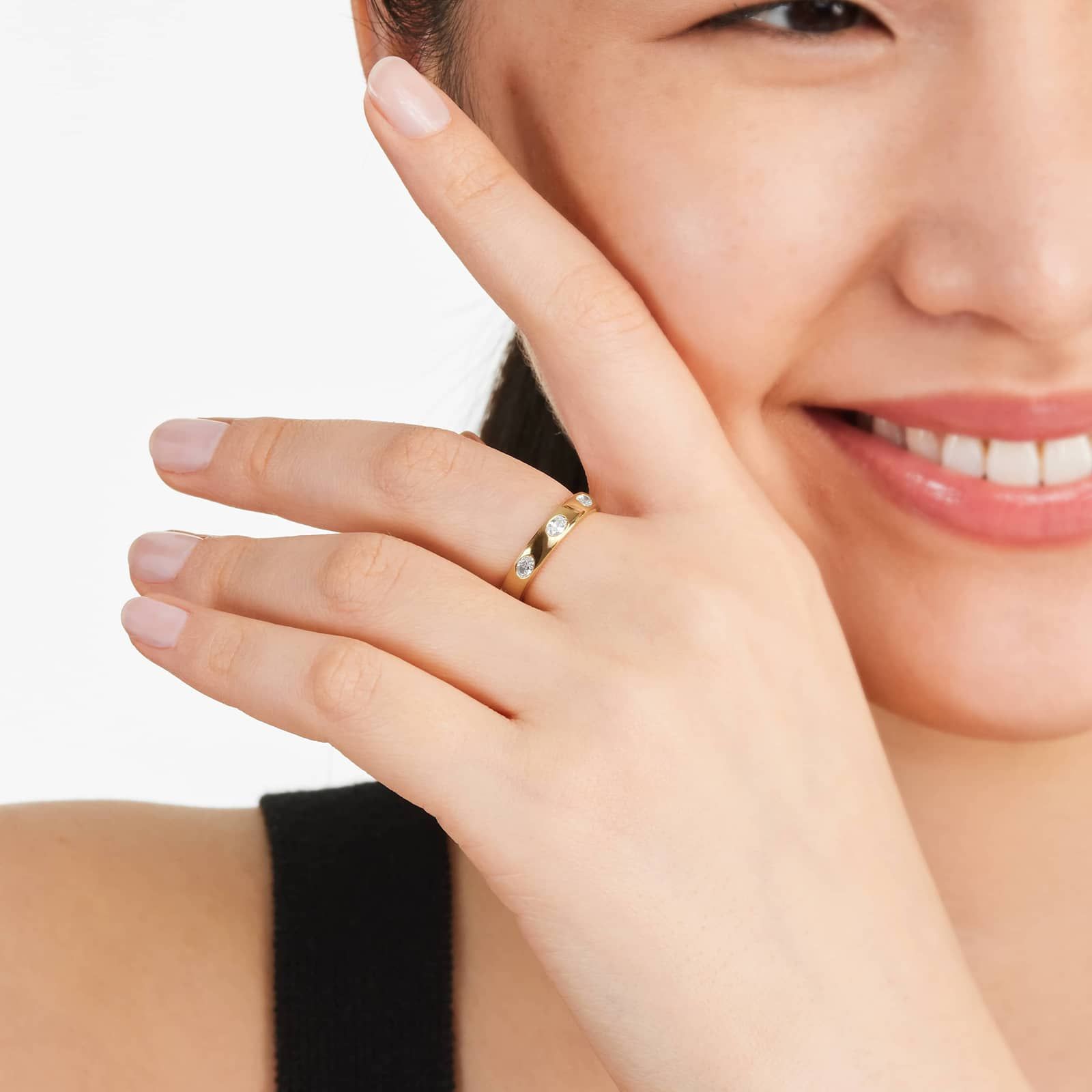 Oval Cut Bezel Set Diamond Ring In 14K Yellow Gold