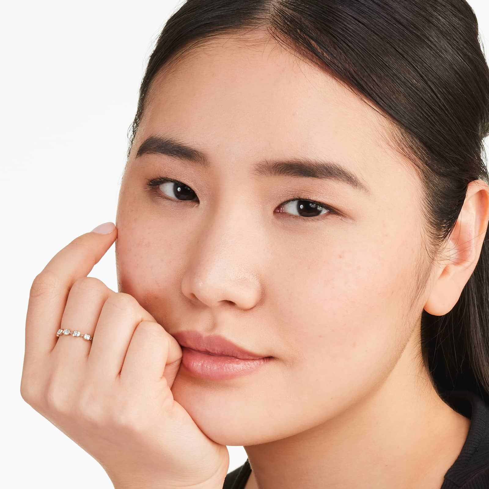 Alternating Bead And Asscher Cut Bezel Set Diamond Ring In 14K Rose Gold