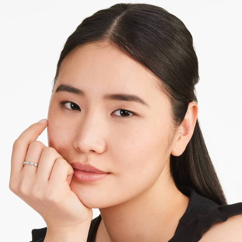 Alternating Bead And Asscher Cut Bezel Set Diamond Ring In 14K White Gold