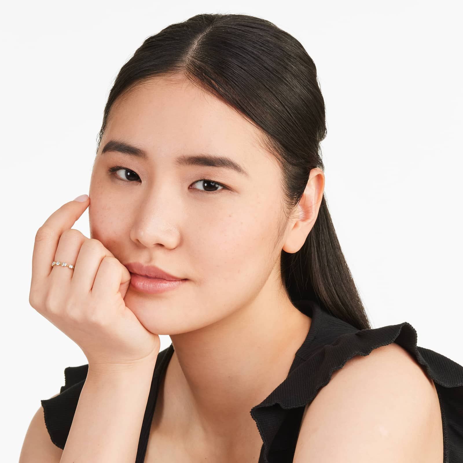 Alternating Bead And Asscher Cut Bezel Set Diamond Ring In 14K Yellow Gold