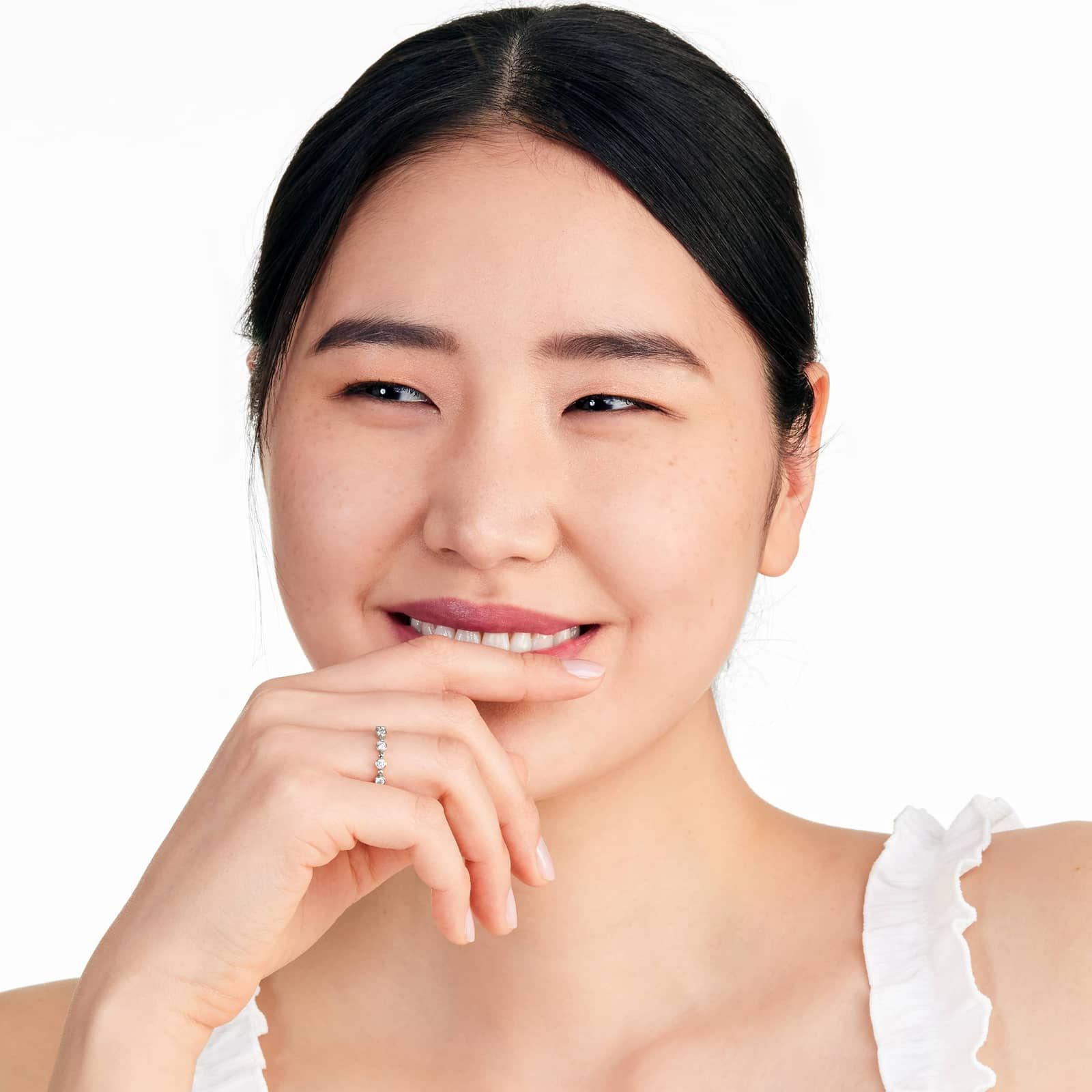 Alternating Bead And Round Bezel Set Diamond Ring In 14K White Gold