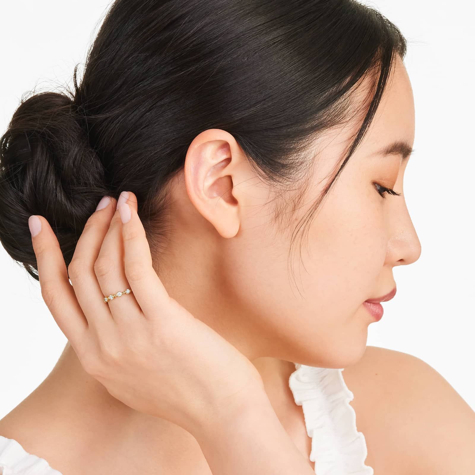 Alternating Bead And Round Bezel Set Lab-Grown Diamond Ring In 14K Yellow Gold