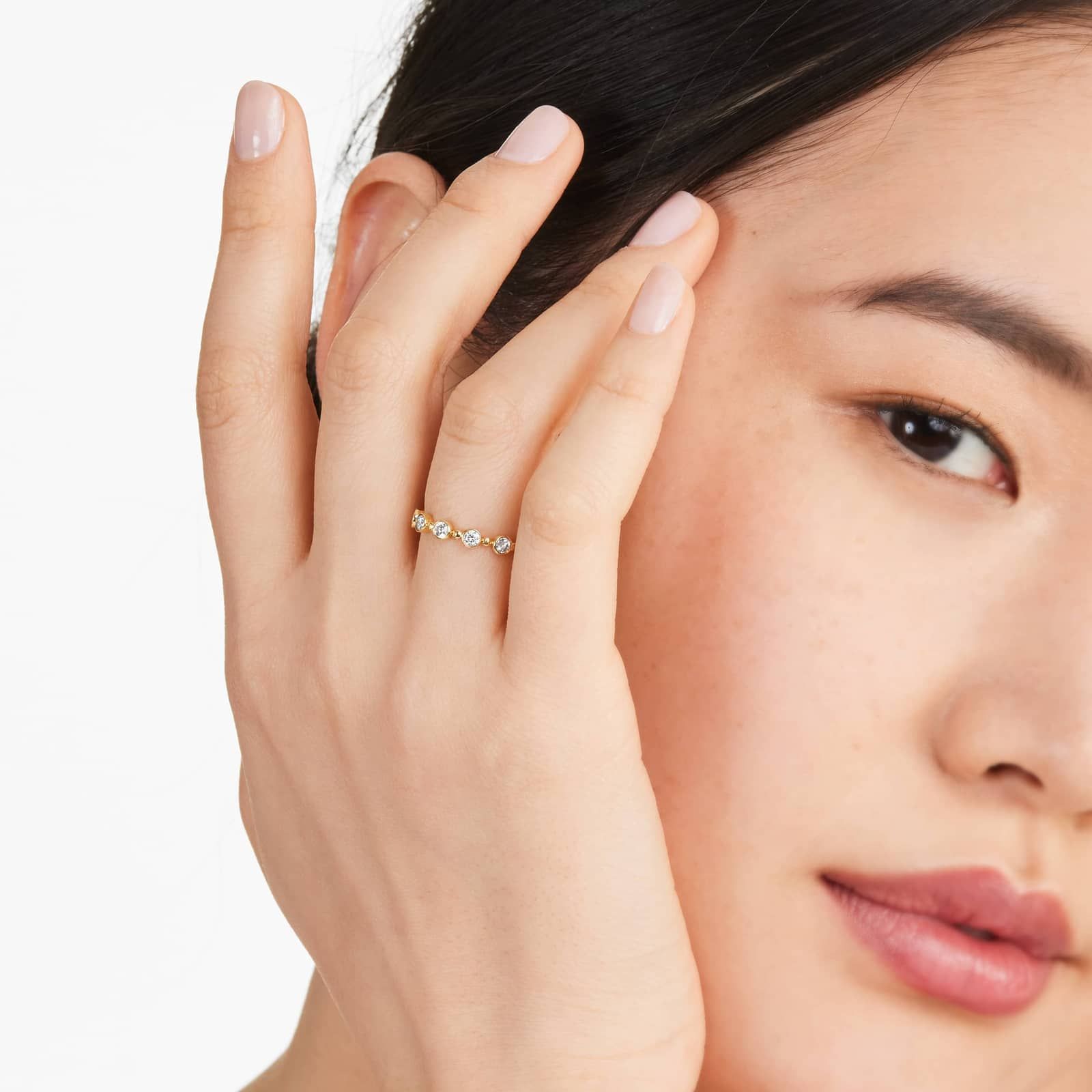 Alternating Bead And Round Bezel Set Lab-Grown Diamond Ring In 14K Yellow Gold