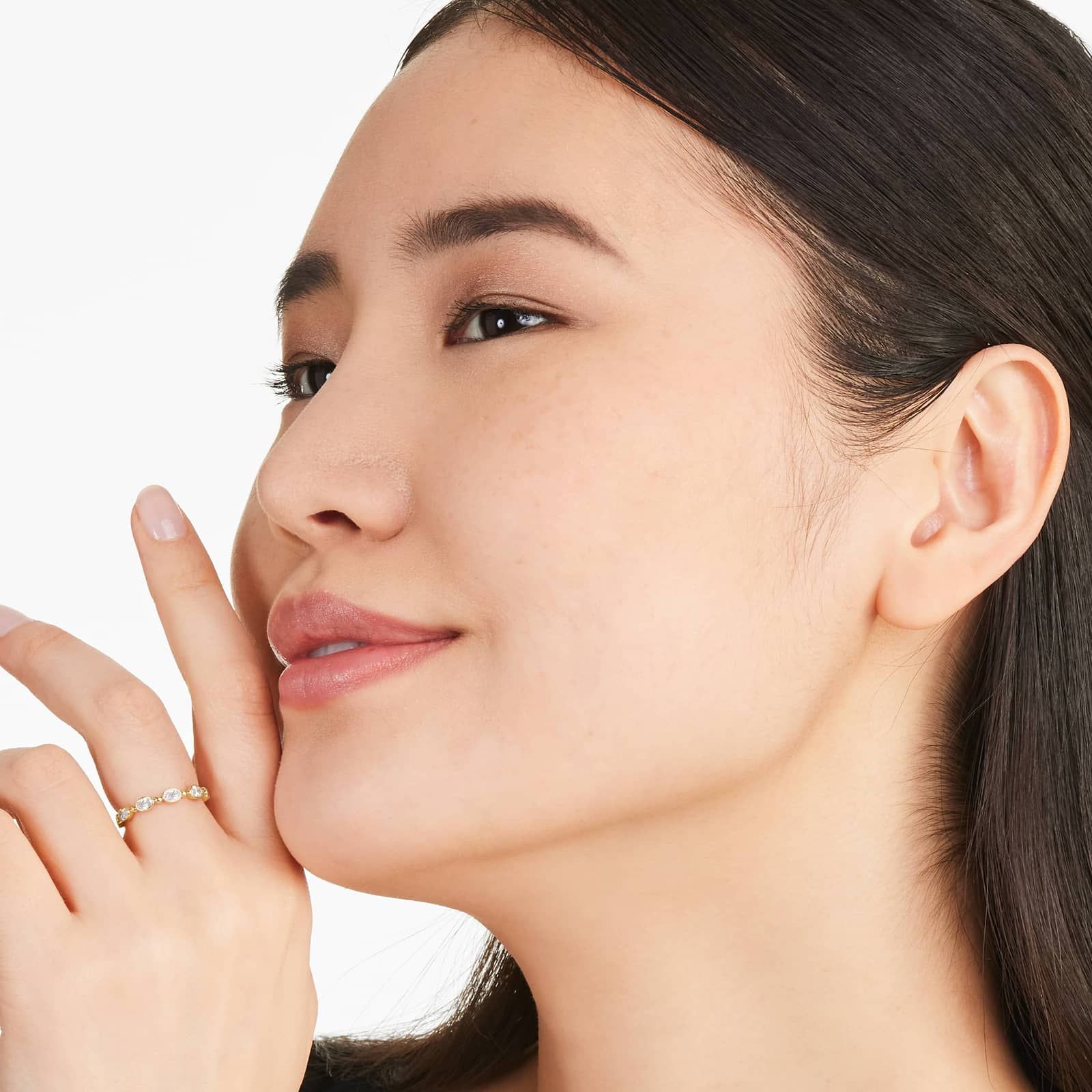 Alternating Bead And Oval Cut Bezel Set Diamond Ring In 14K Yellow Gold