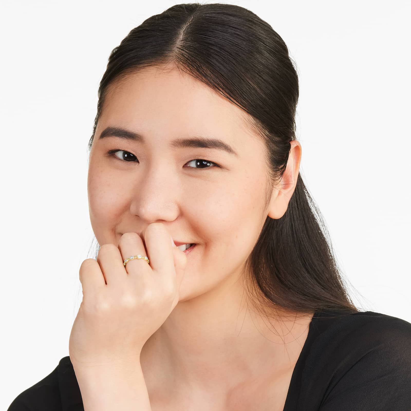 Alternating Bead And Oval Cut Bezel Set Diamond Ring In 14K Yellow Gold