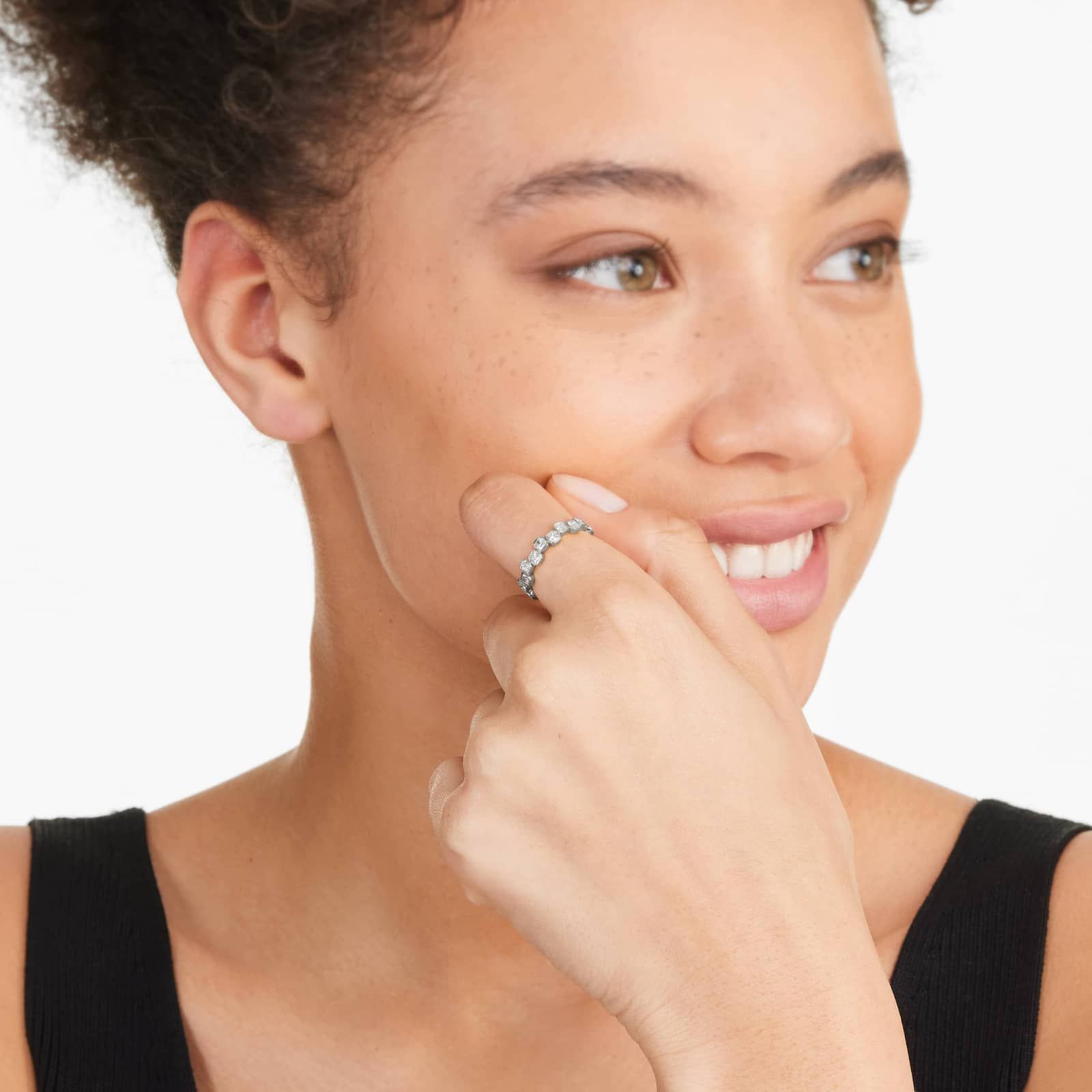 Crease Asscher Cut Diamond Ring In 14K White Gold