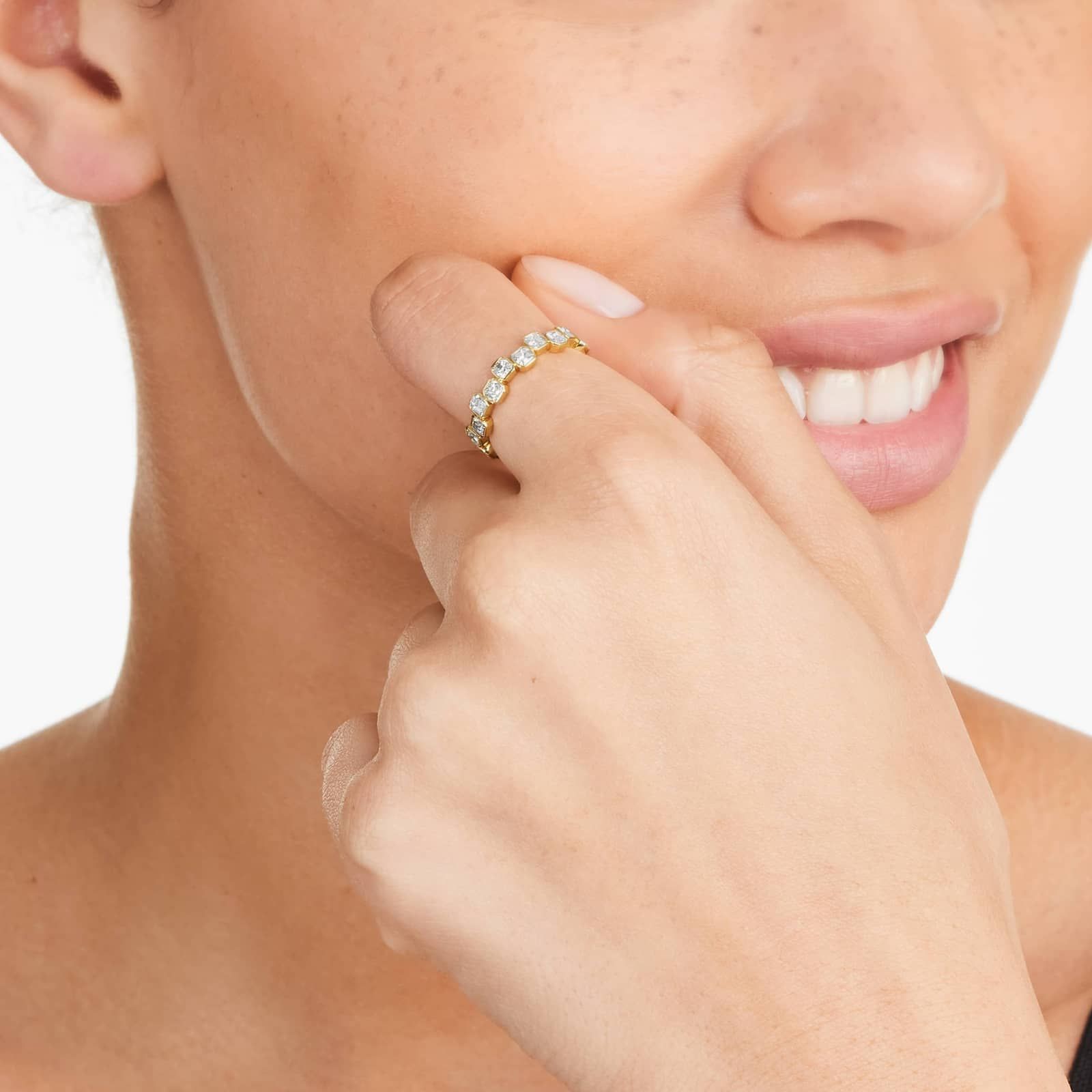 Crease Asscher Cut Diamond Ring In 14K Yellow Gold