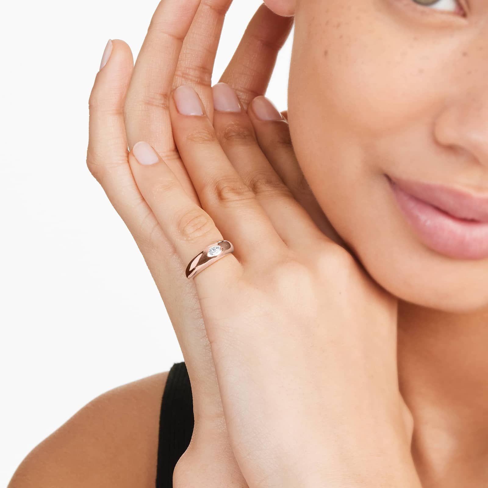 Pear Shape Diamond Dome Ring In 14K Rose Gold