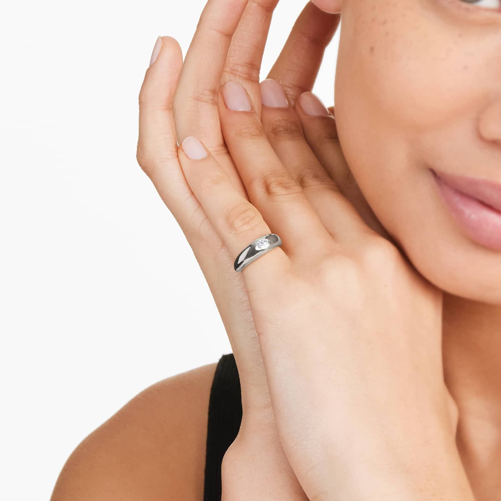 Pear Shape Diamond Dome Ring In 14K White Gold