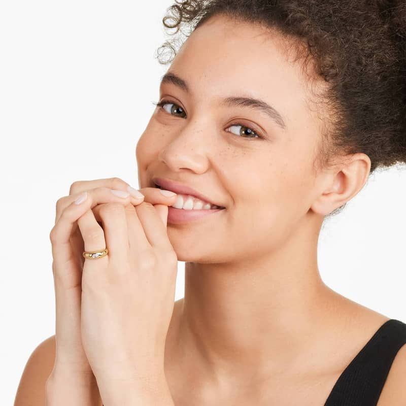 Pear Shape Diamond Dome Ring In 14K Yellow Gold