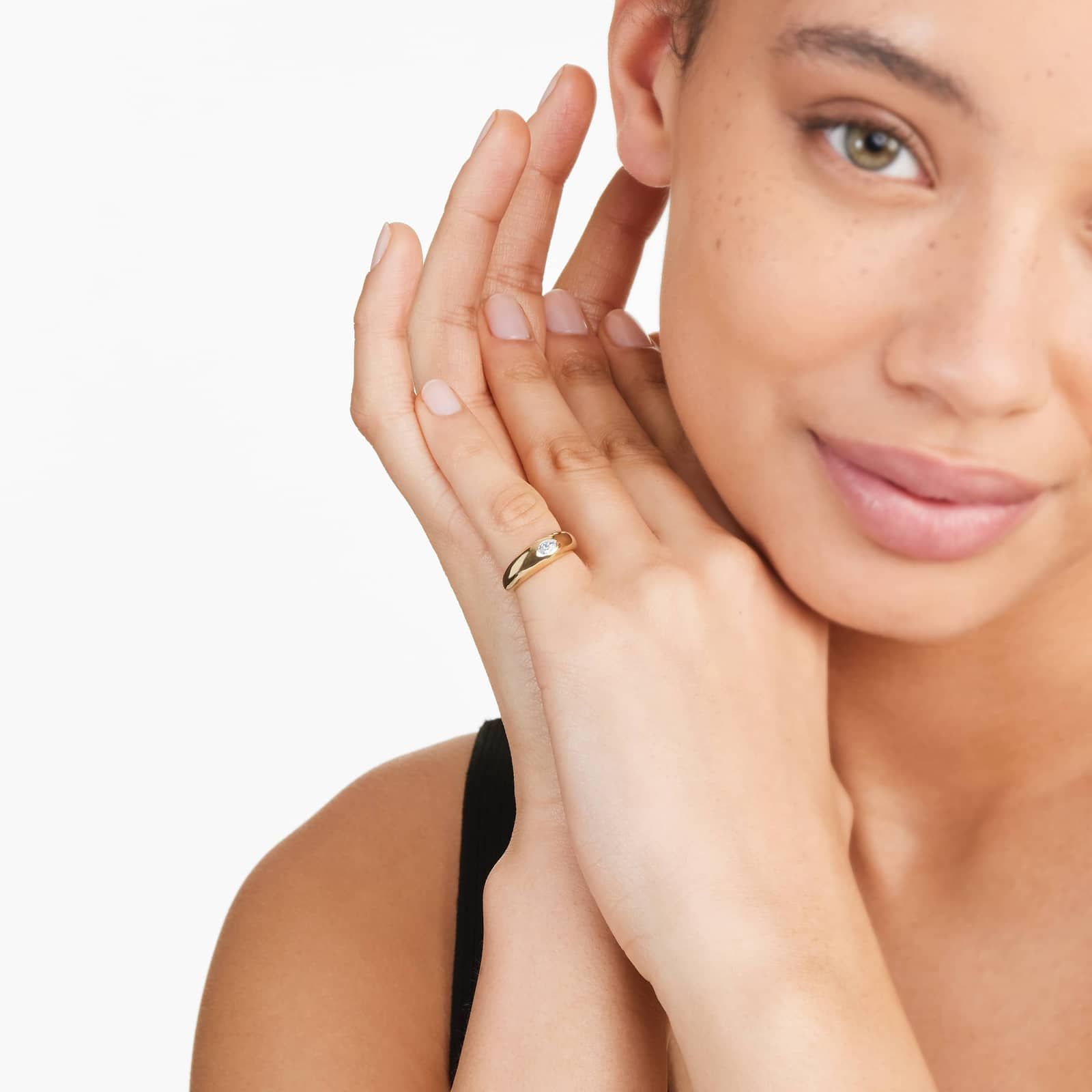 Pear Shape Diamond Dome Ring In 14K Yellow Gold