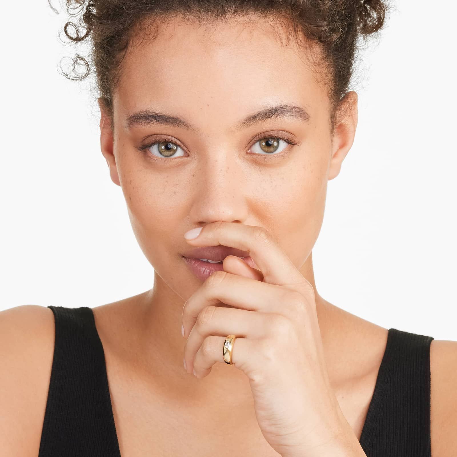 Pear Shape Diamond Dome Ring In 14K Yellow Gold