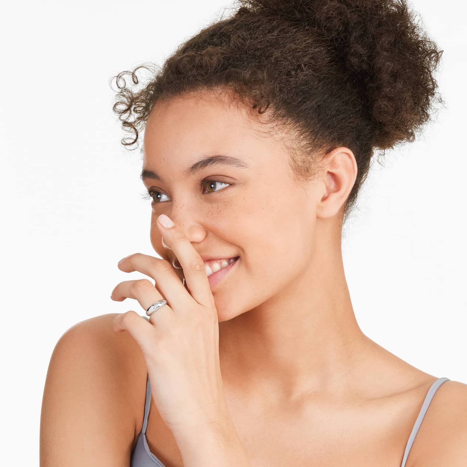 Oval Cut Diamond Dome Ring In 14K White Gold