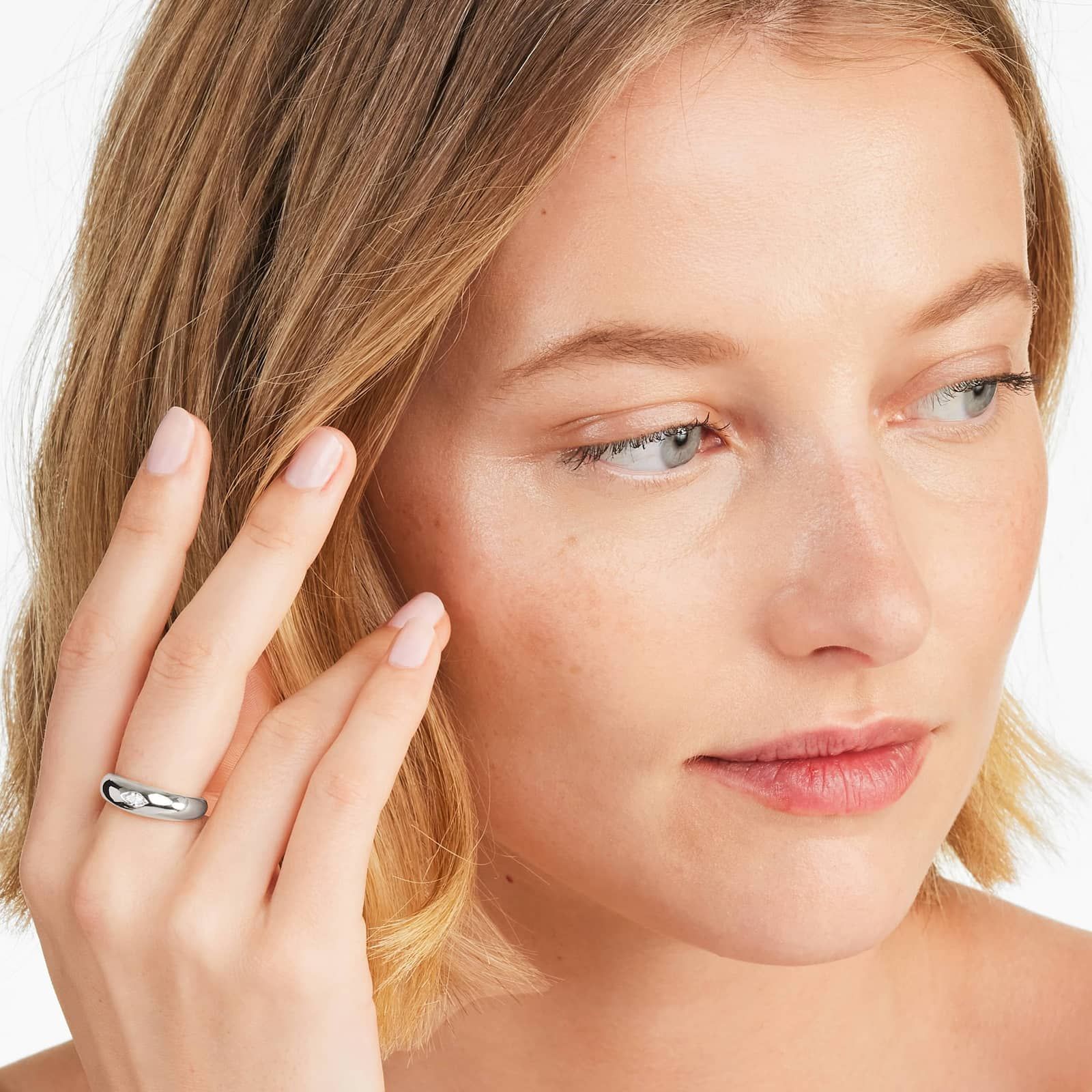 Marquise Cut Diamond Dome Ring In 14K White Gold