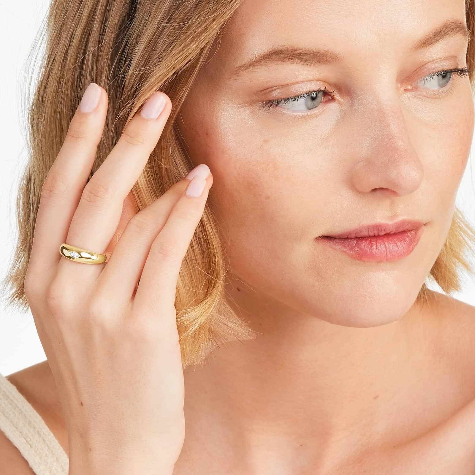 Marquise Cut Diamond Dome Ring In 14K Yellow Gold