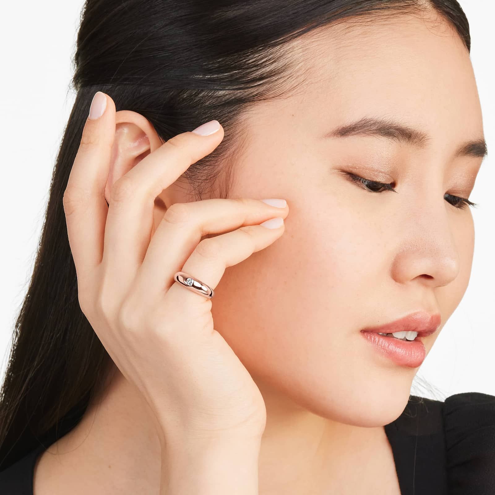 Asscher Cut Diamond Dome Ring In 14K Rose Gold