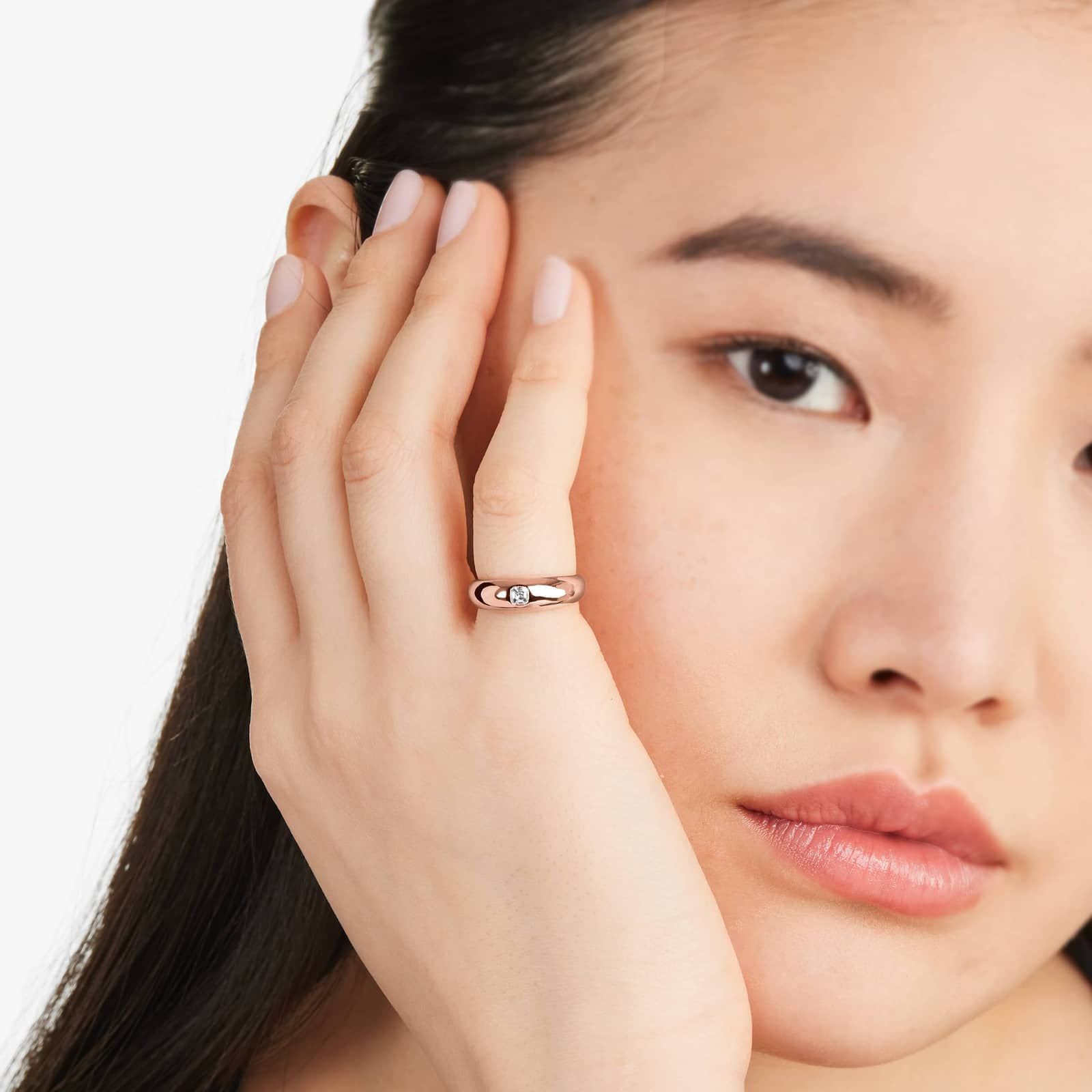 Asscher Cut Diamond Dome Ring In 14K Rose Gold