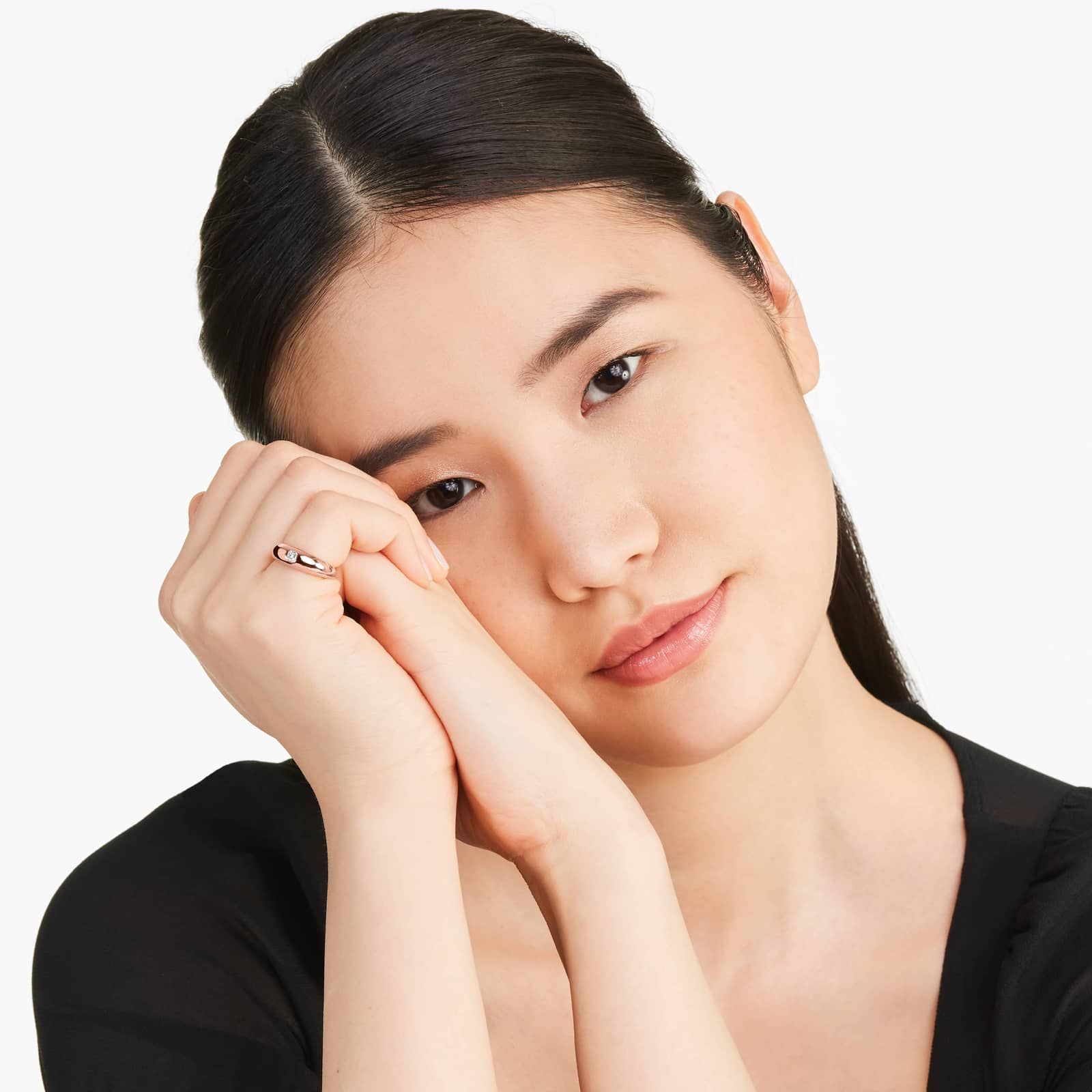 Asscher Cut Diamond Dome Ring In 14K Rose Gold