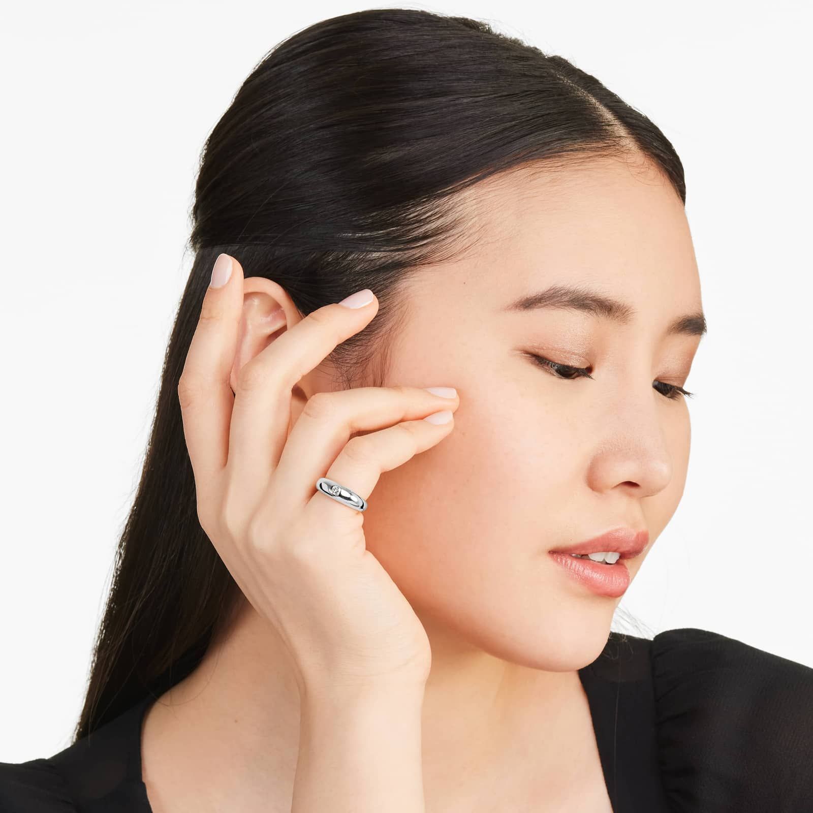 Asscher Cut Diamond Dome Ring In 14K White Gold