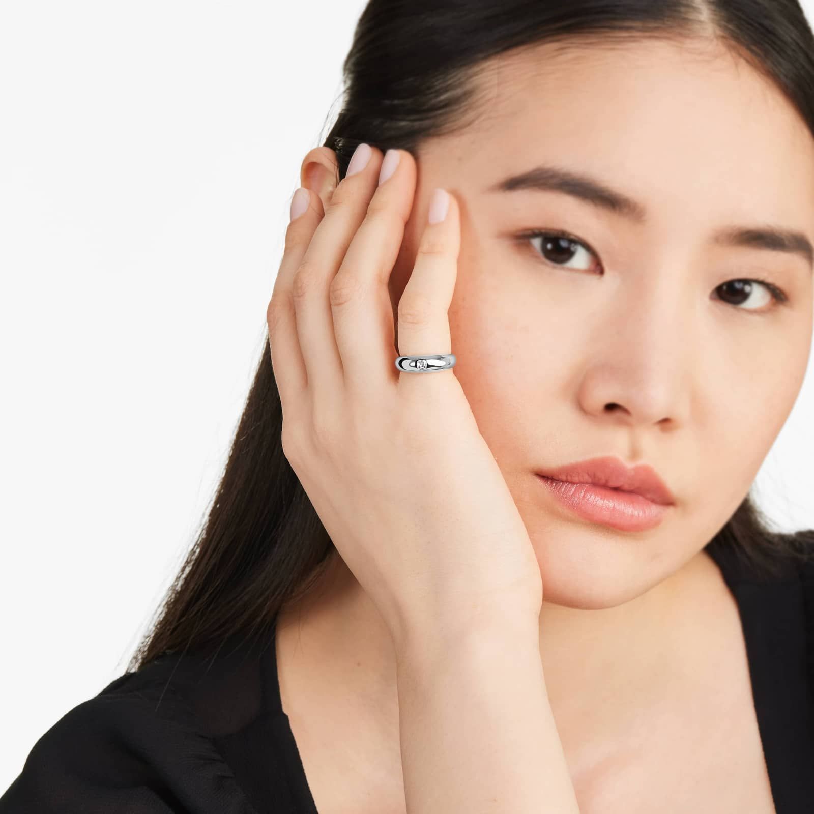 Asscher Cut Diamond Dome Ring In 14K White Gold