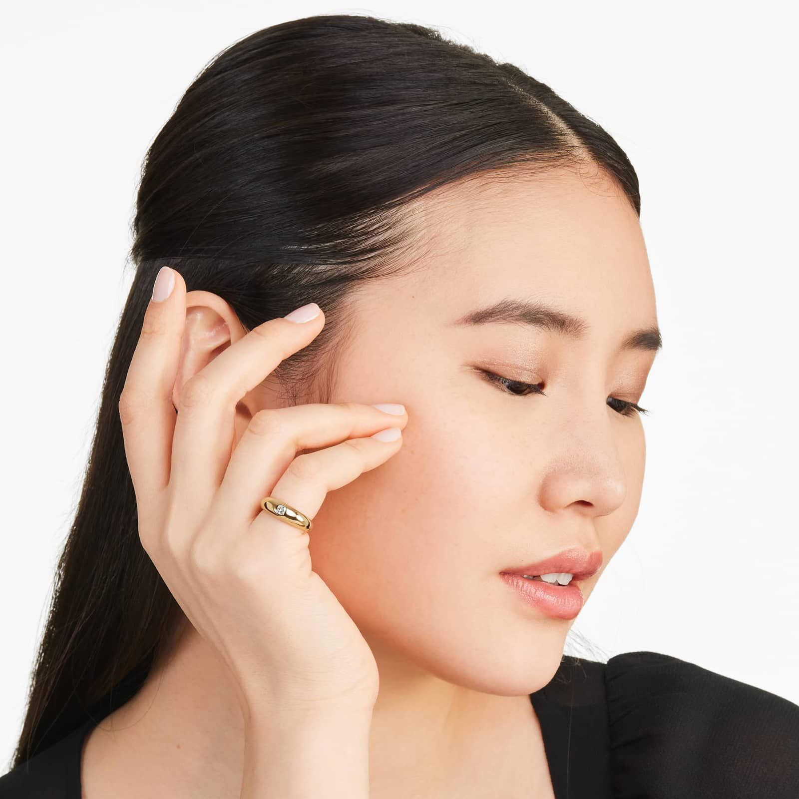 Asscher Cut Diamond Dome Ring In 14K Yellow Gold