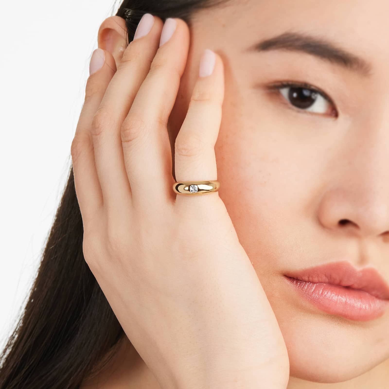 Asscher Cut Diamond Dome Ring In 14K Yellow Gold