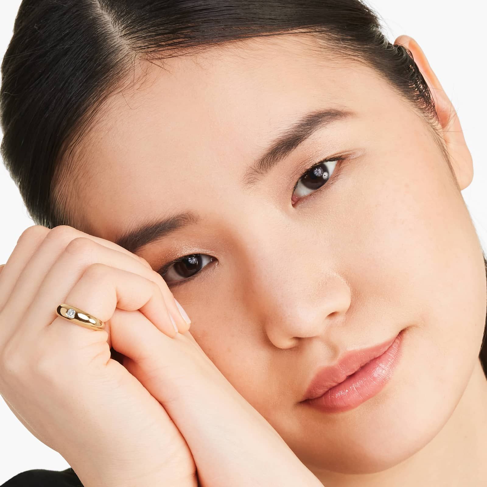 Asscher Cut Diamond Dome Ring In 14K Yellow Gold