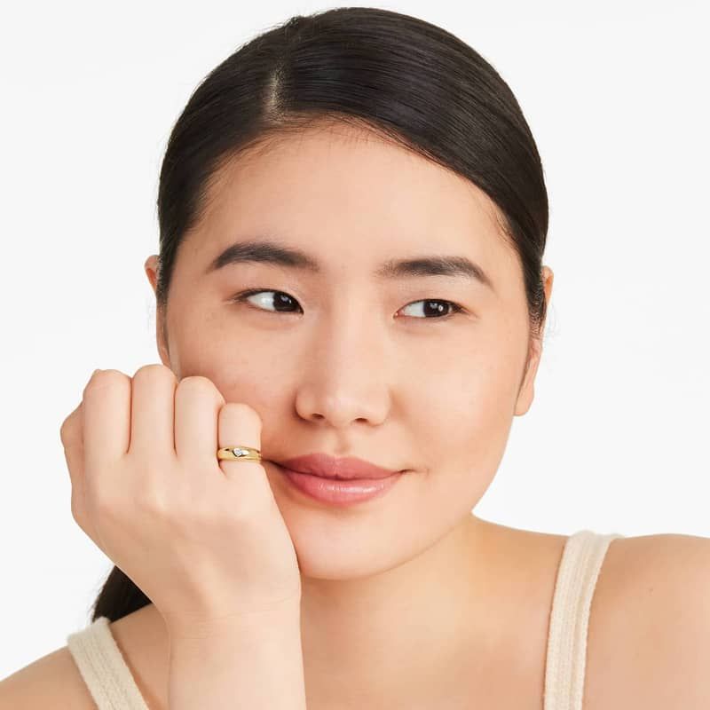 Heart Shape Diamond Dome Ring In 14K Yellow Gold