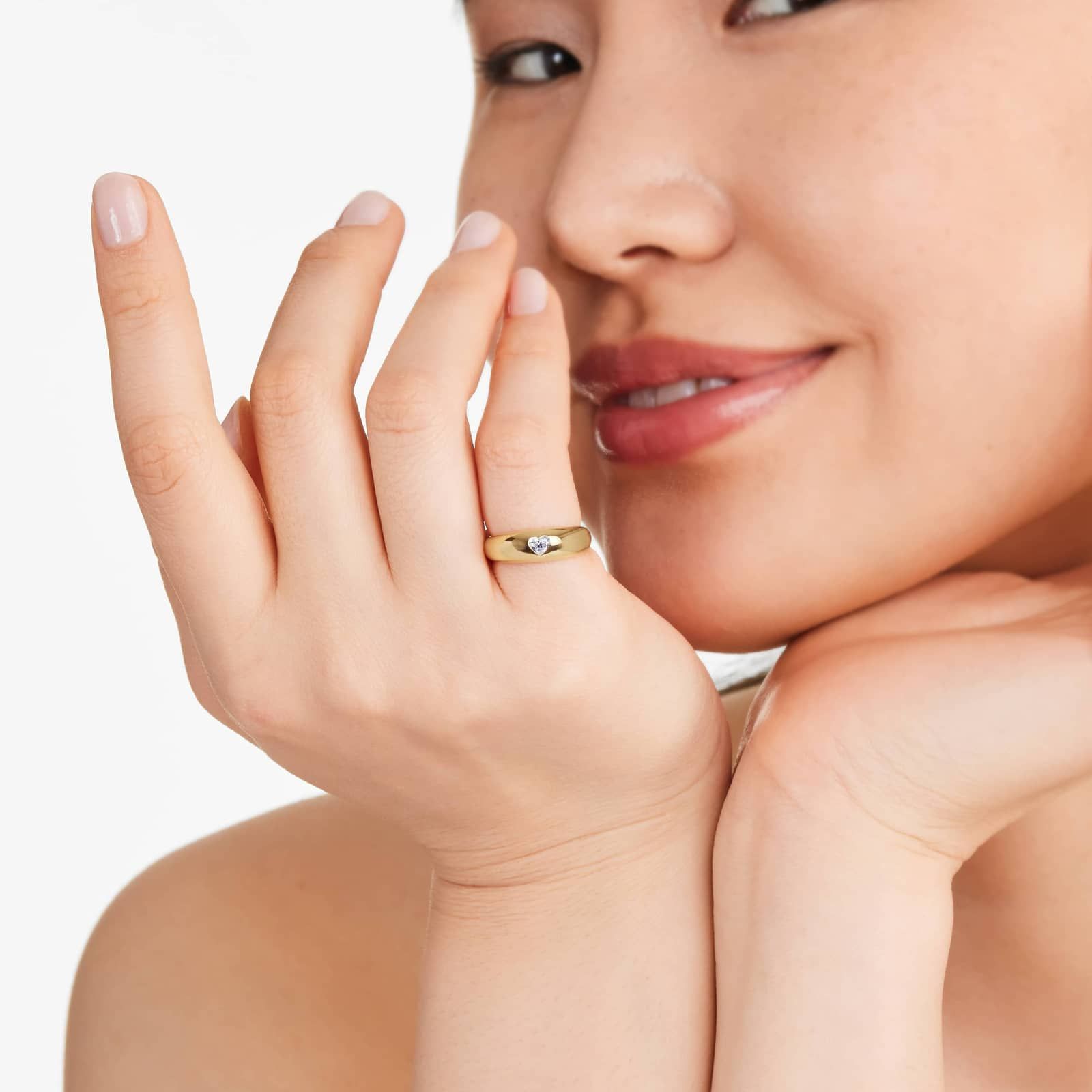 Heart Shape Diamond Dome Ring In 14K Yellow Gold