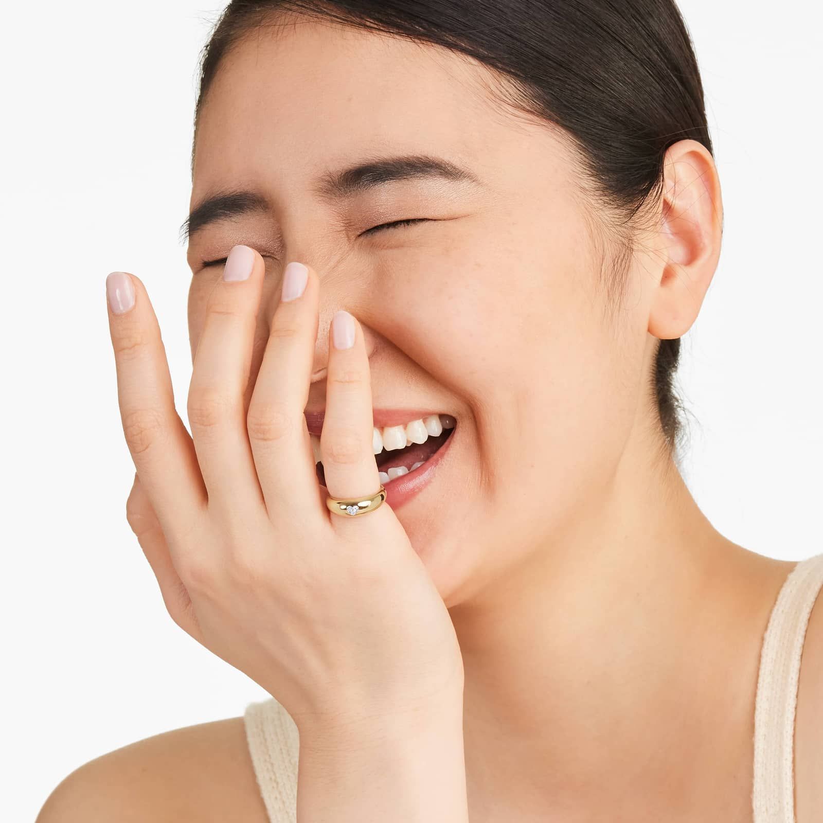 Heart Shape Diamond Dome Ring In 14K Yellow Gold