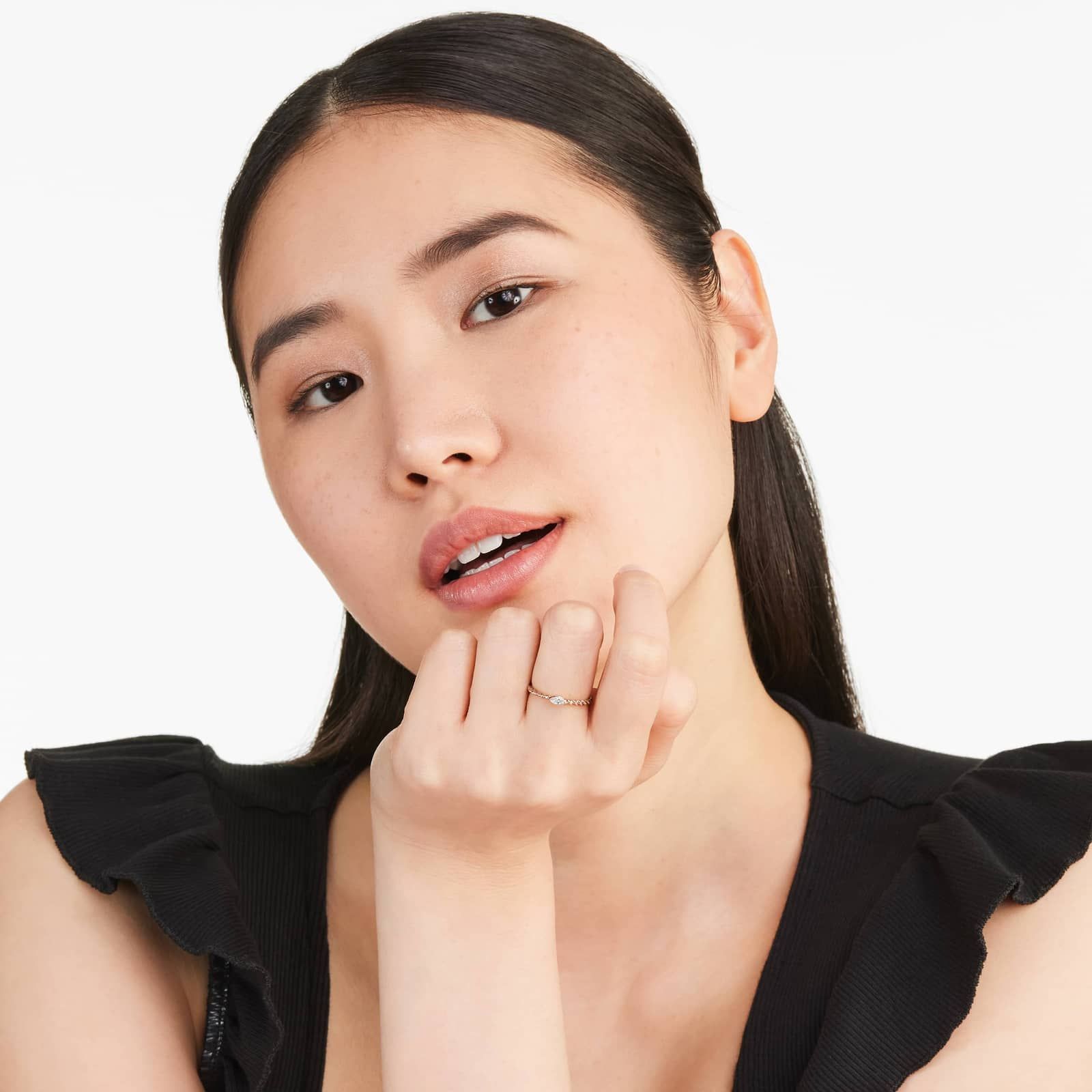 Pear Shape Diamond Solitaire Cable Ring In 14K Rose Gold