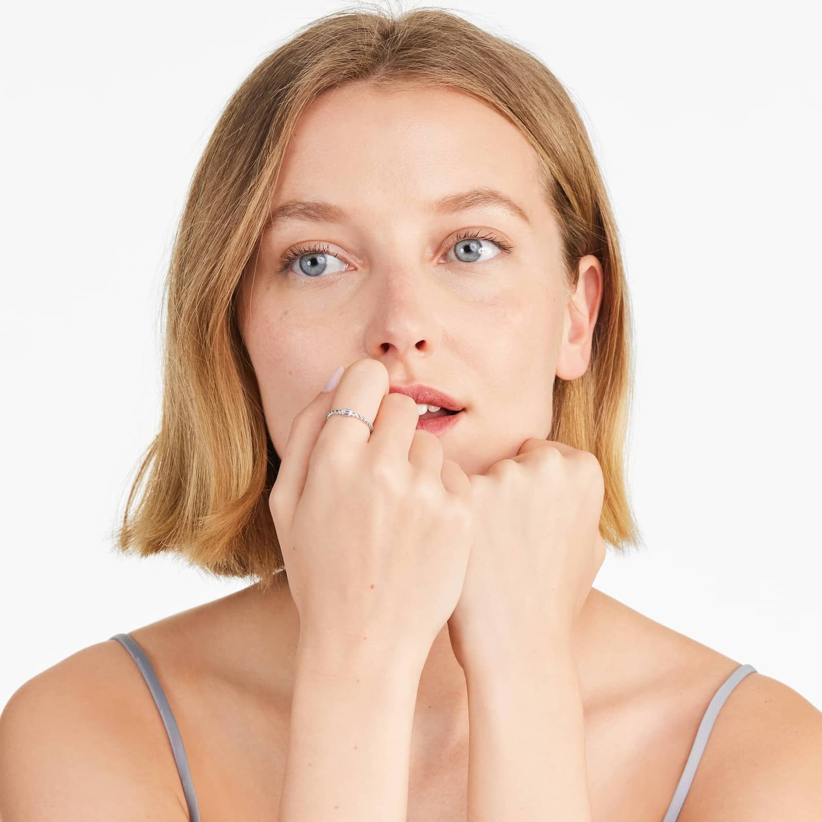 Emerald Cut Diamond Solitaire Cable Ring In 14K White Gold