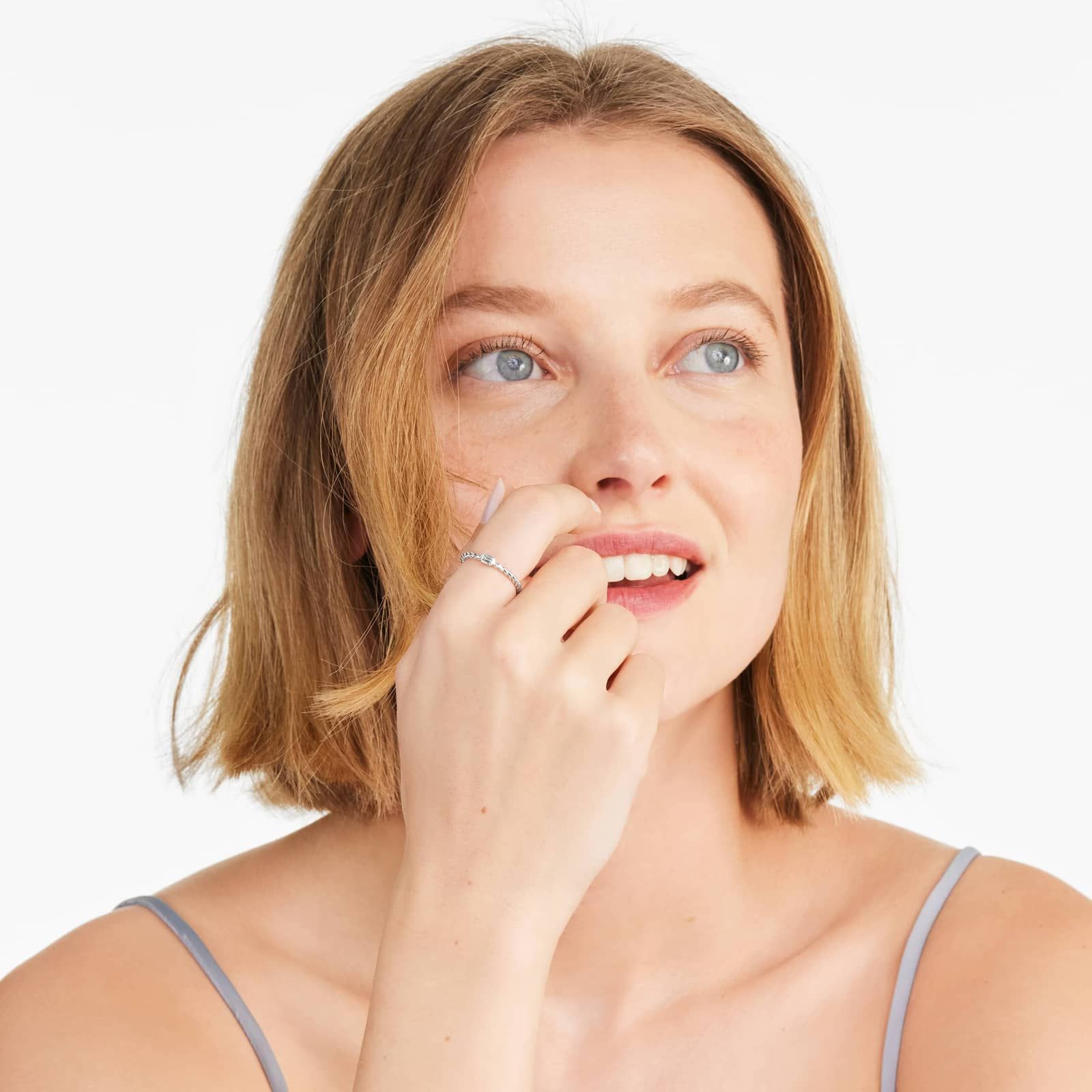 Emerald Cut Diamond Solitaire Cable Ring In 14K White Gold