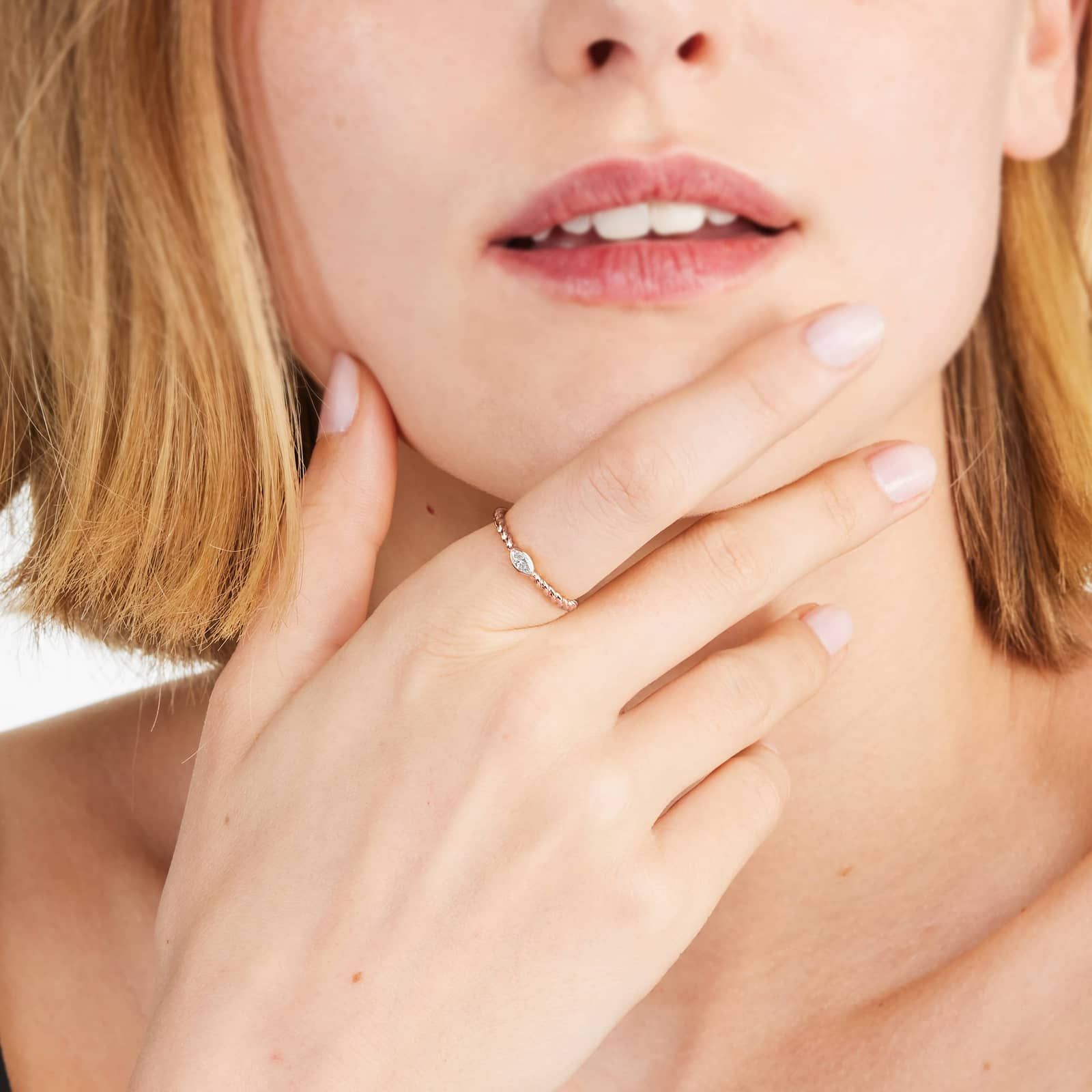 Marquise Cut Diamond Solitaire Cable Ring In 14K Rose Gold