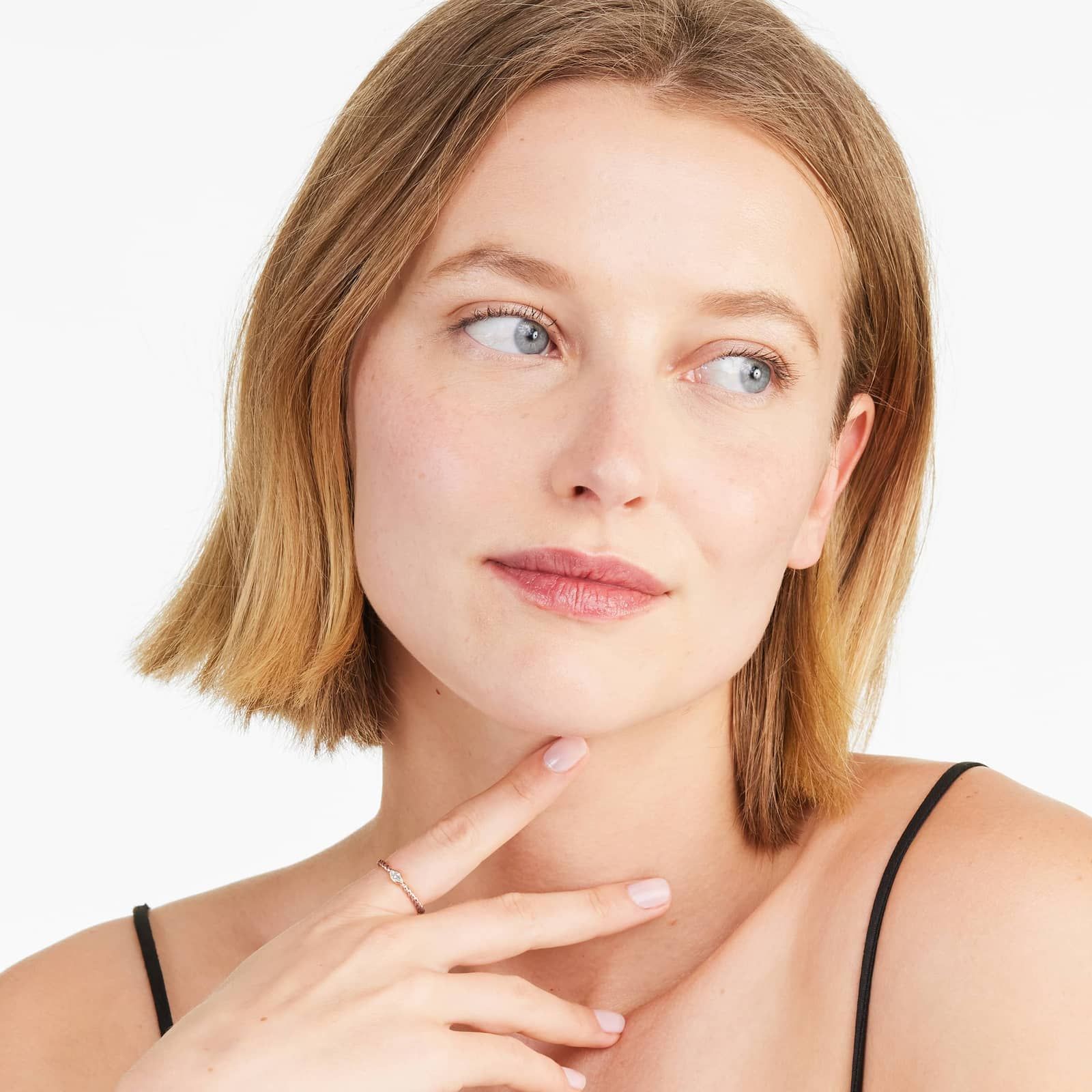 Marquise Cut Diamond Solitaire Cable Ring In 14K Rose Gold