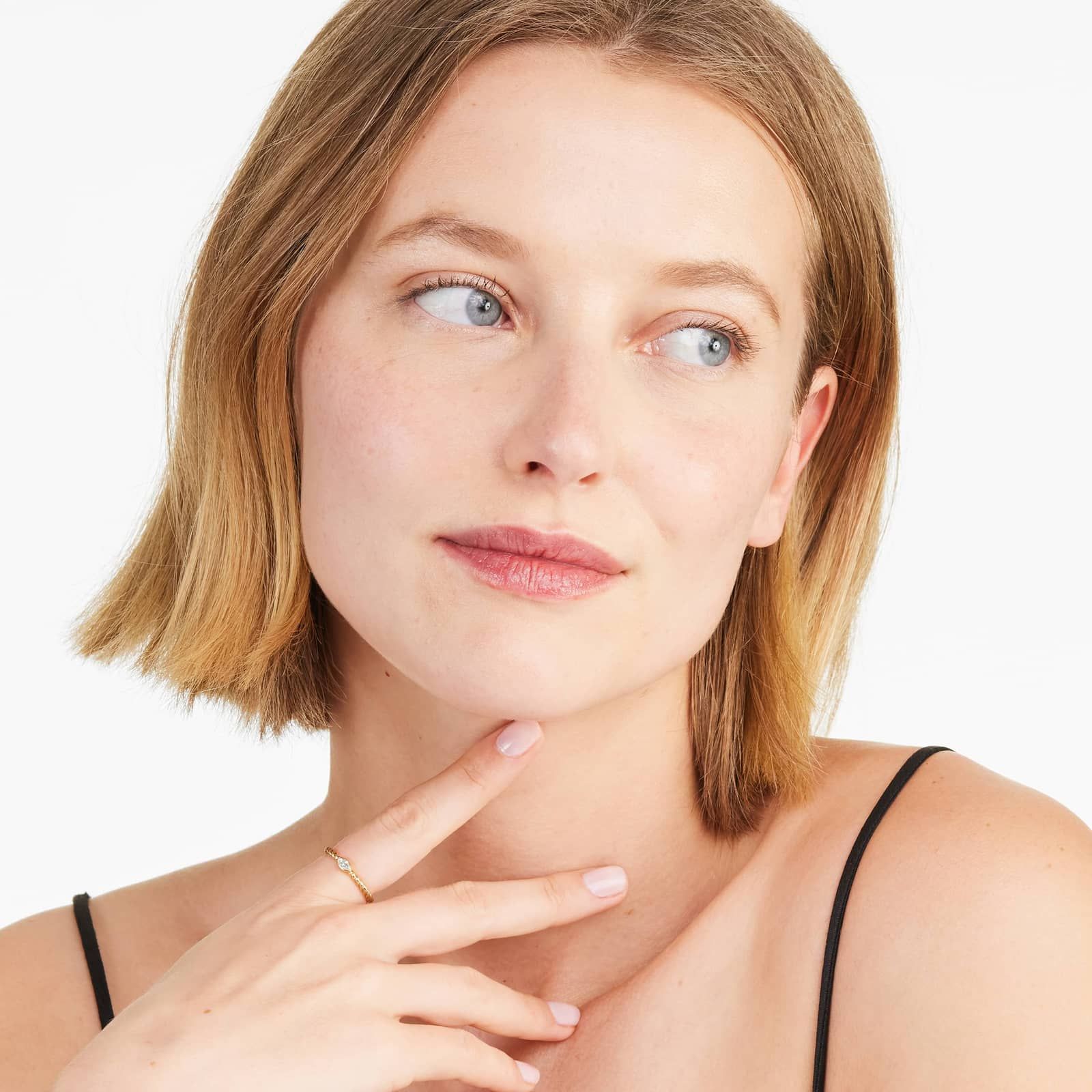 Marquise Cut Diamond Solitaire Cable Ring In 14K Yellow Gold