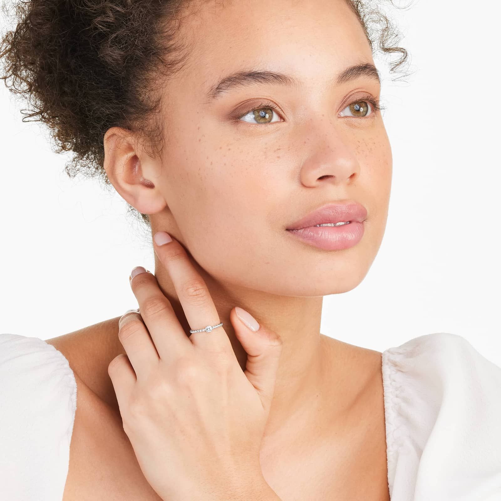 Asscher Cut Diamond Solitaire Cable Ring In 14K White Gold