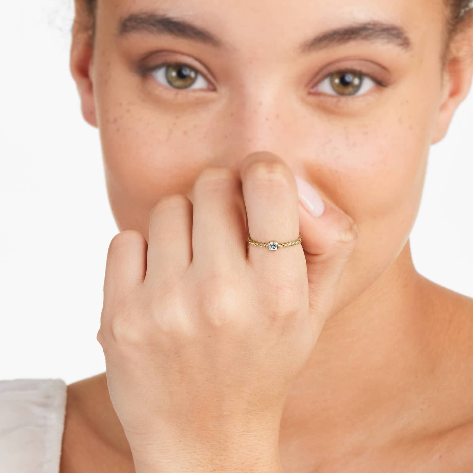 Asscher Cut Diamond Solitaire Cable Ring In 14K Yellow Gold