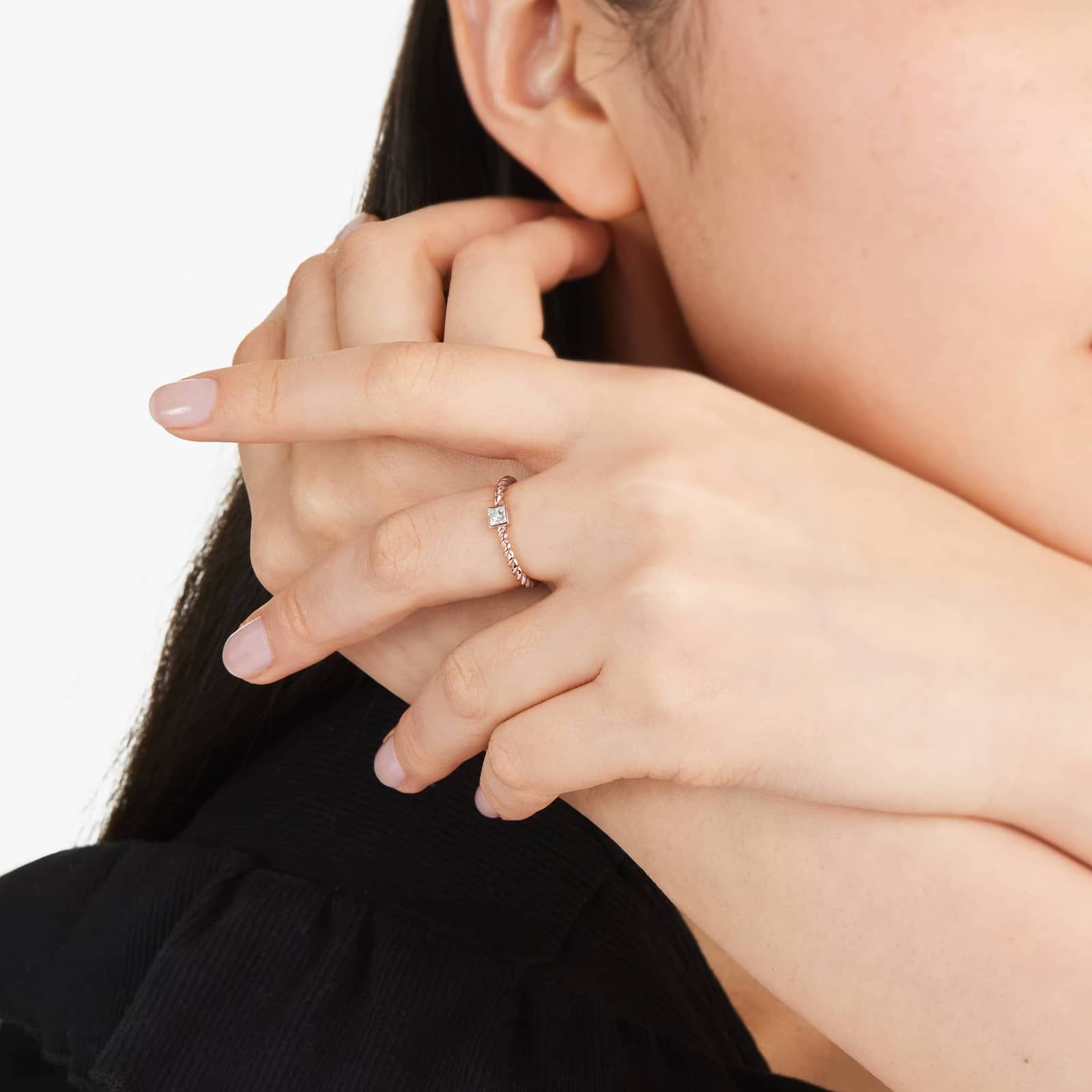 Princess Cut Diamond Solitaire Cable Ring In 14K Rose Gold