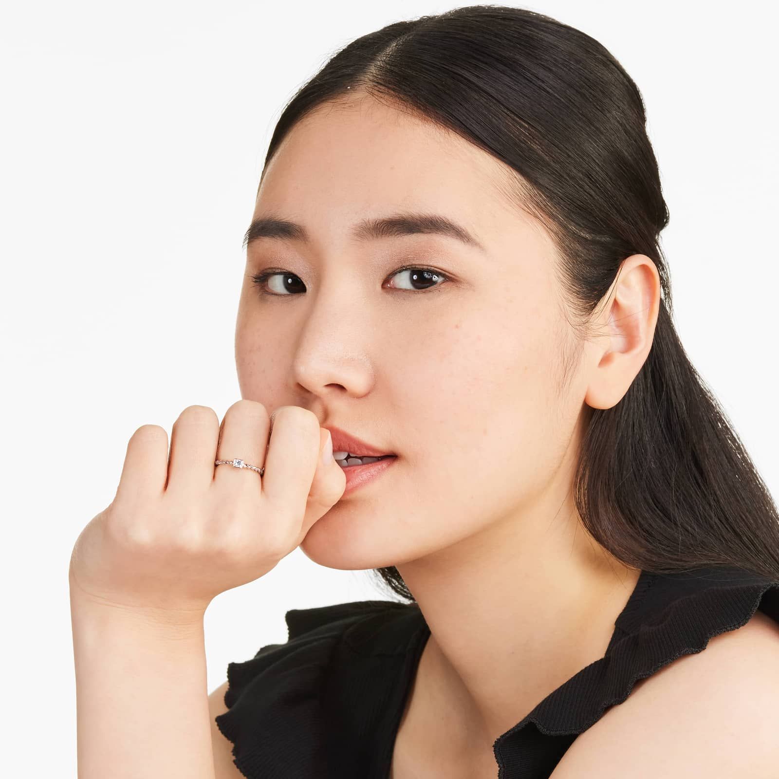 Princess Cut Diamond Solitaire Cable Ring In 14K Rose Gold