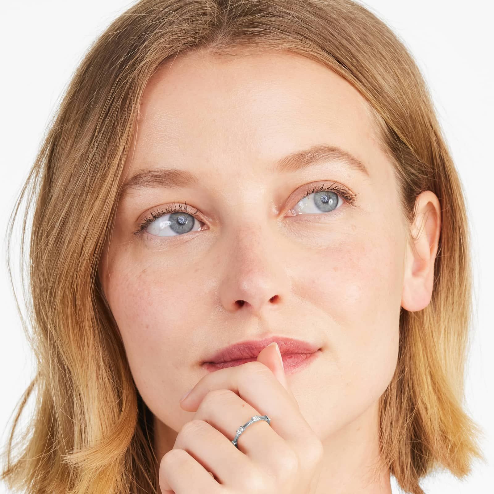 Emerald Cut Diamond Station Ring In 14K White Gold