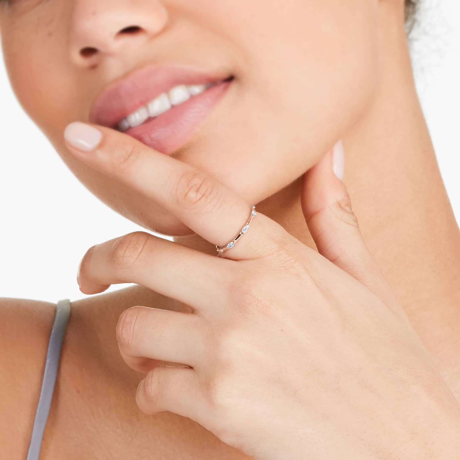 Marquise Cut Diamond Station Ring In 14K Rose Gold