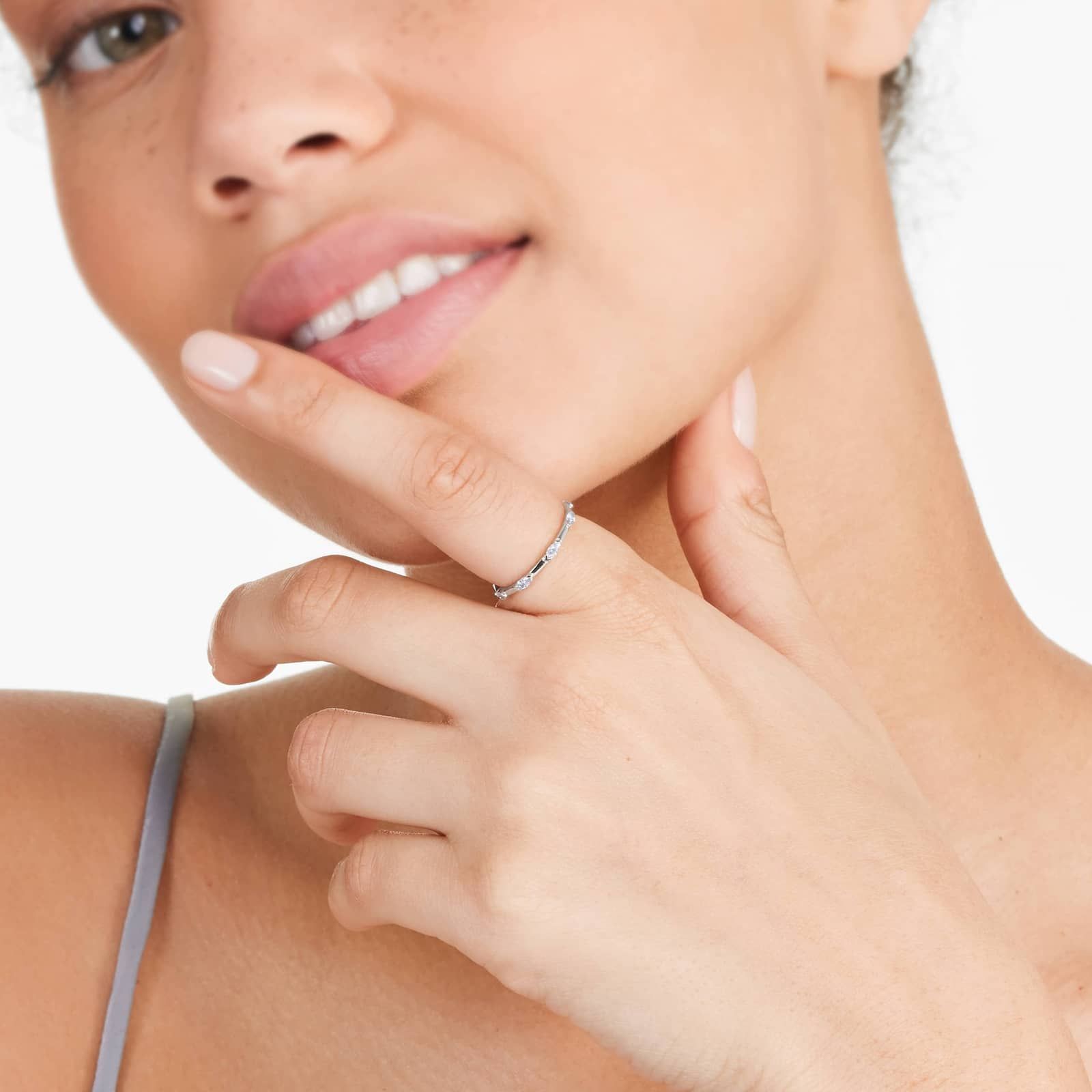 Marquise Cut Diamond Station Ring In 14K White Gold