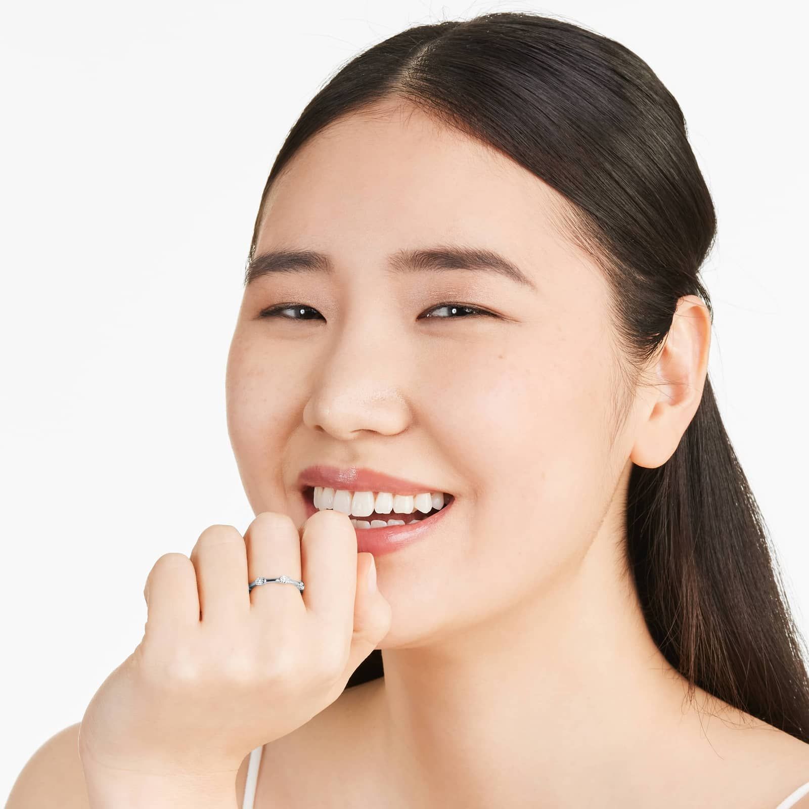 Oval Cut Diamond Station Ring In 14K White Gold