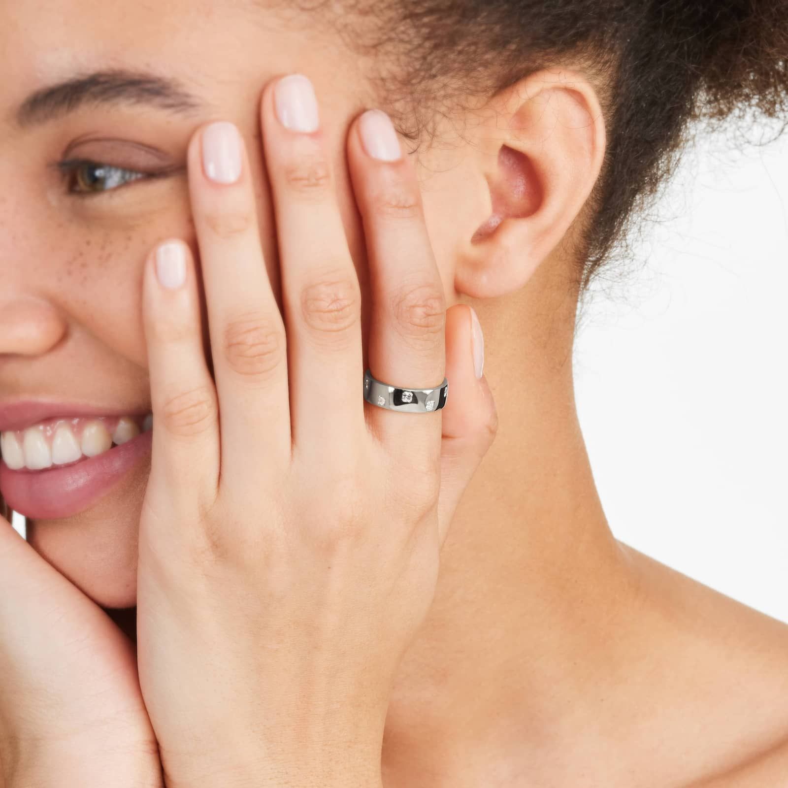 Scattered Asscher Cut Diamond Ring In 14K White Gold